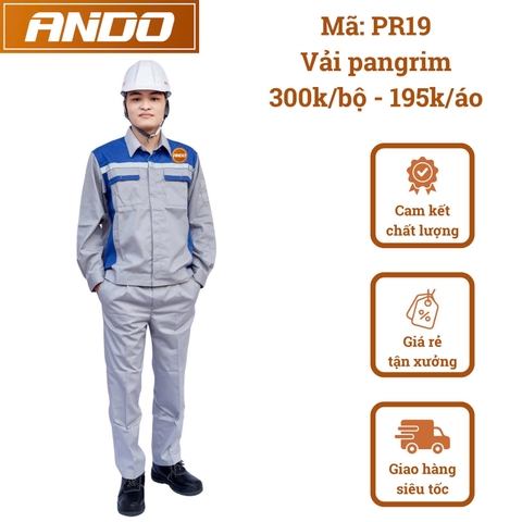 Quần áo bảo hộ lao động PR19 vải pangrim, màu ghi phối than, thiết kế & in đồng phục doanh nghiệp, nhà xưởng