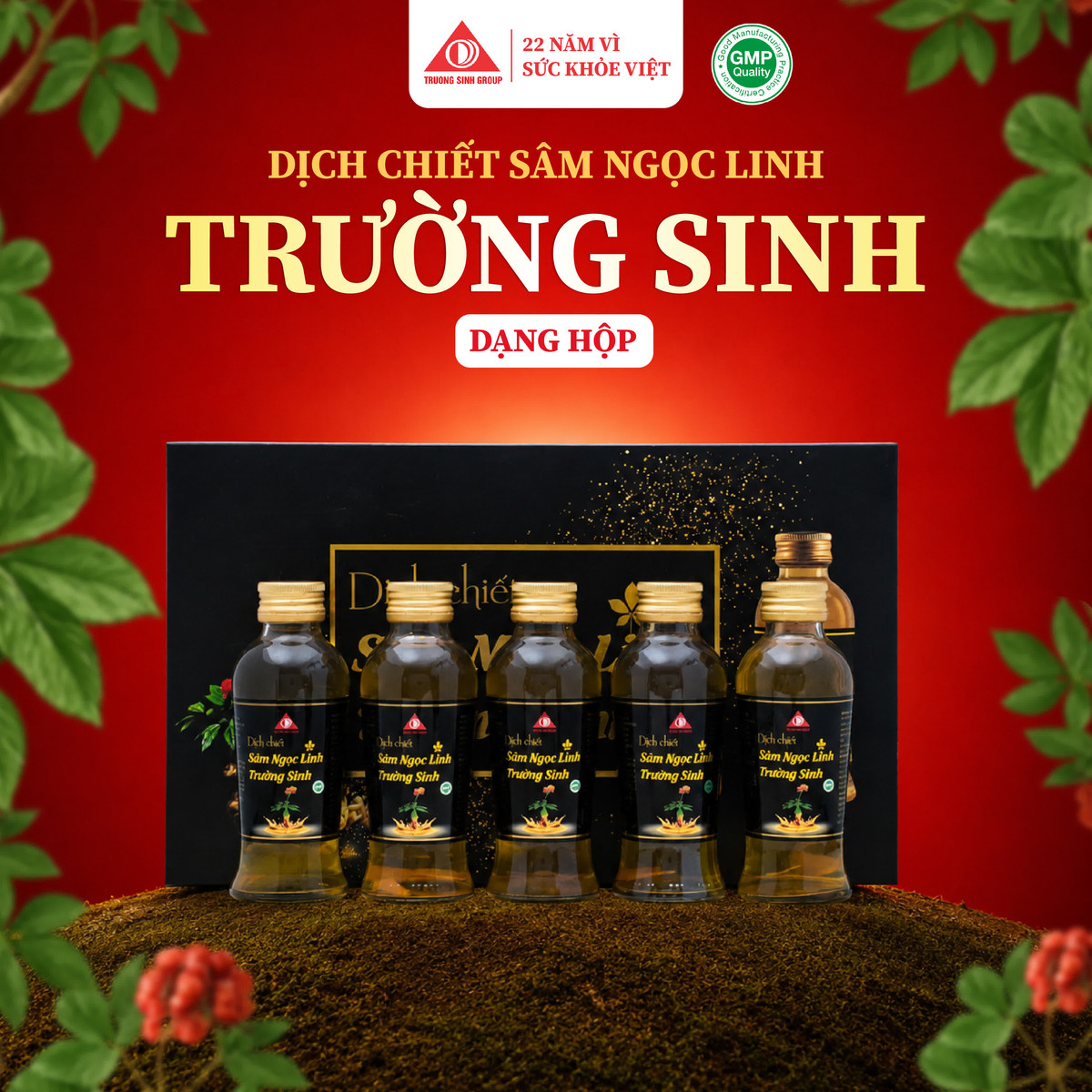 Dịch Chiết Sâm Ngọc Linh Trường Sinh 110ml x 5 chai