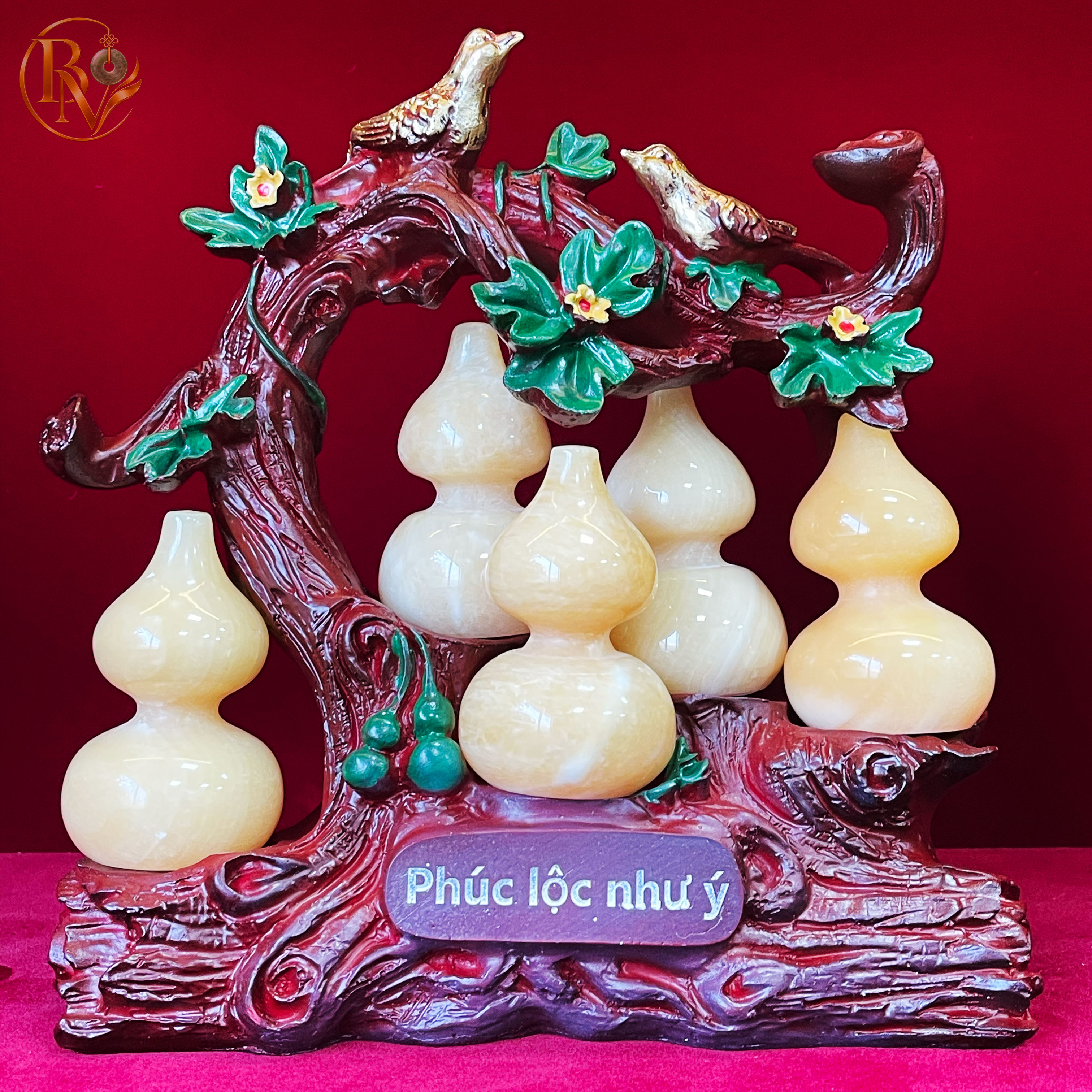 Cây Hồ Lô Ngũ Phúc Đá Ngọc Hoàng Long màu Vàng