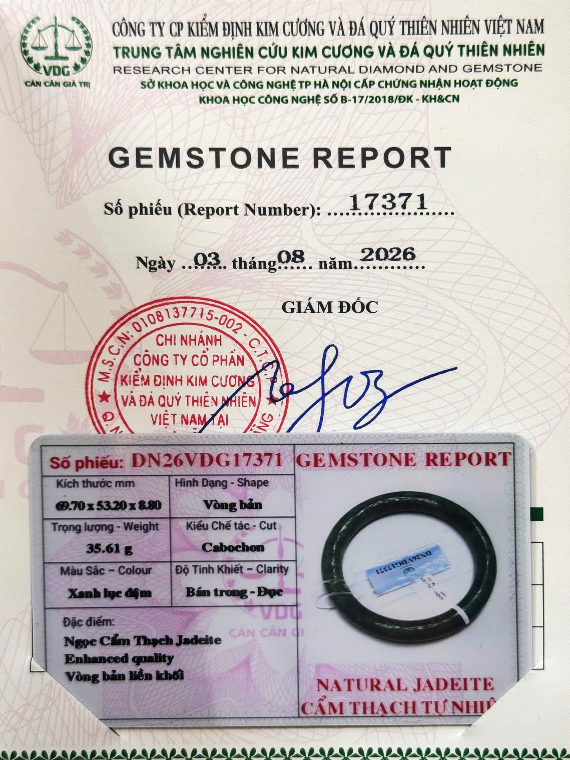 Vòng bản hẹ Ngọc Cẩm Thạch Thiên Sơn Thuỷ ni 53.2 chột 8.8