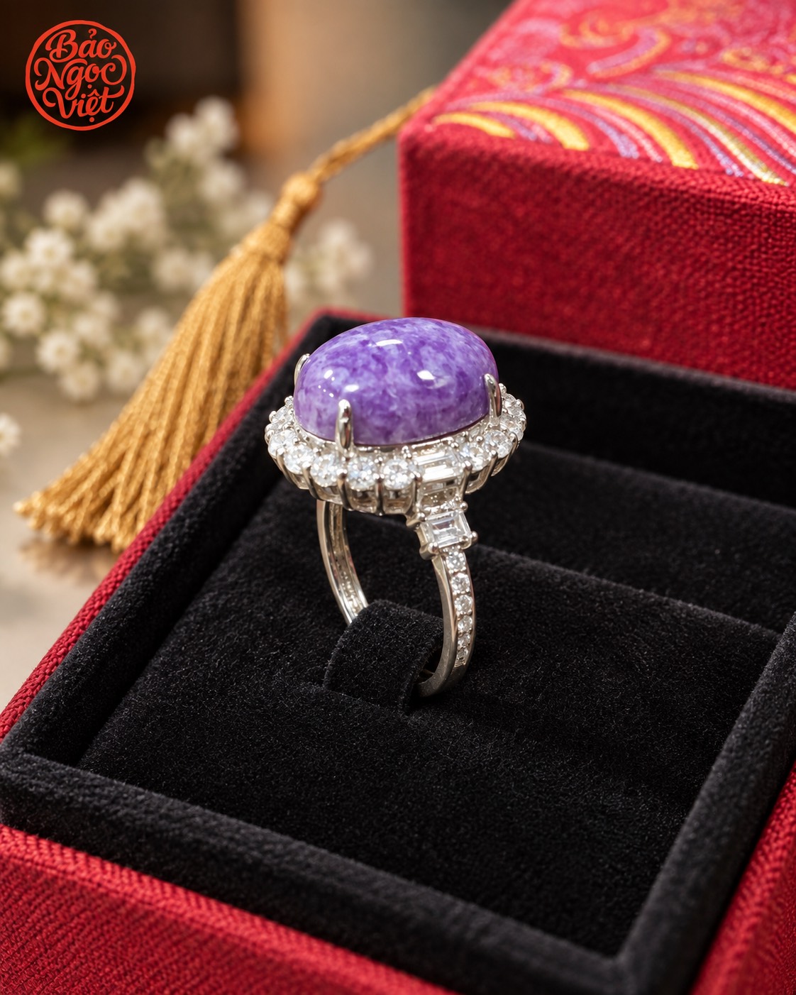 Nhẫn Oval Đá Charoite Tím 13.91 x 9.9
