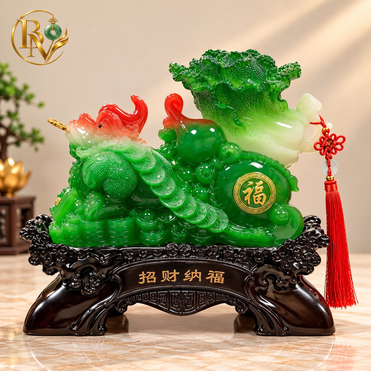 Tỳ Hưu Kéo Bắp Cải Phong Thuỷ - Xanh Ngọc