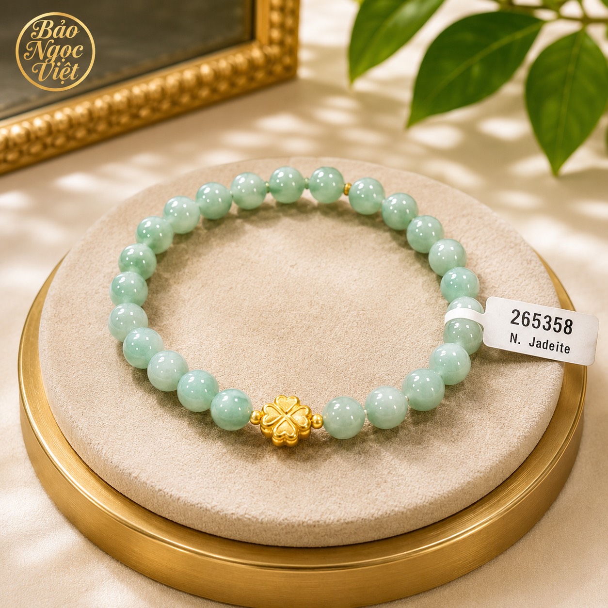 Vòng Tay Lam Ngọc Jadeite Type A mix Charm - Cỏ
