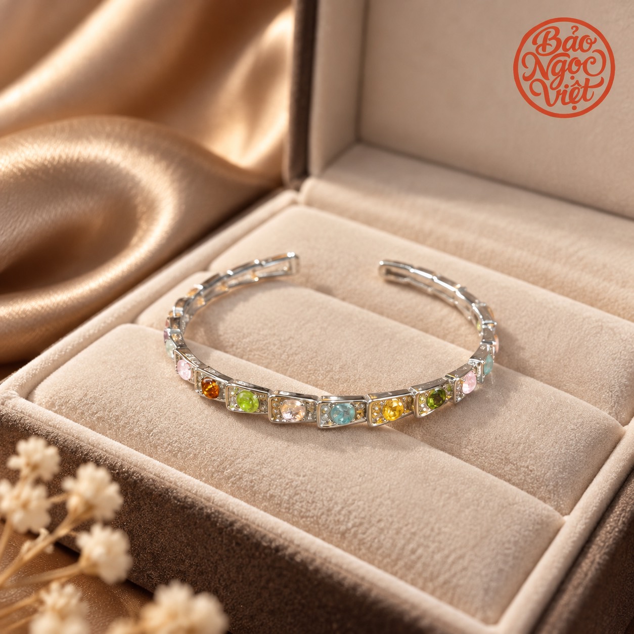 Vòng Tay Rắn Đính Đá Tourmaline Đa Sắc 2,6 - 2,98 li