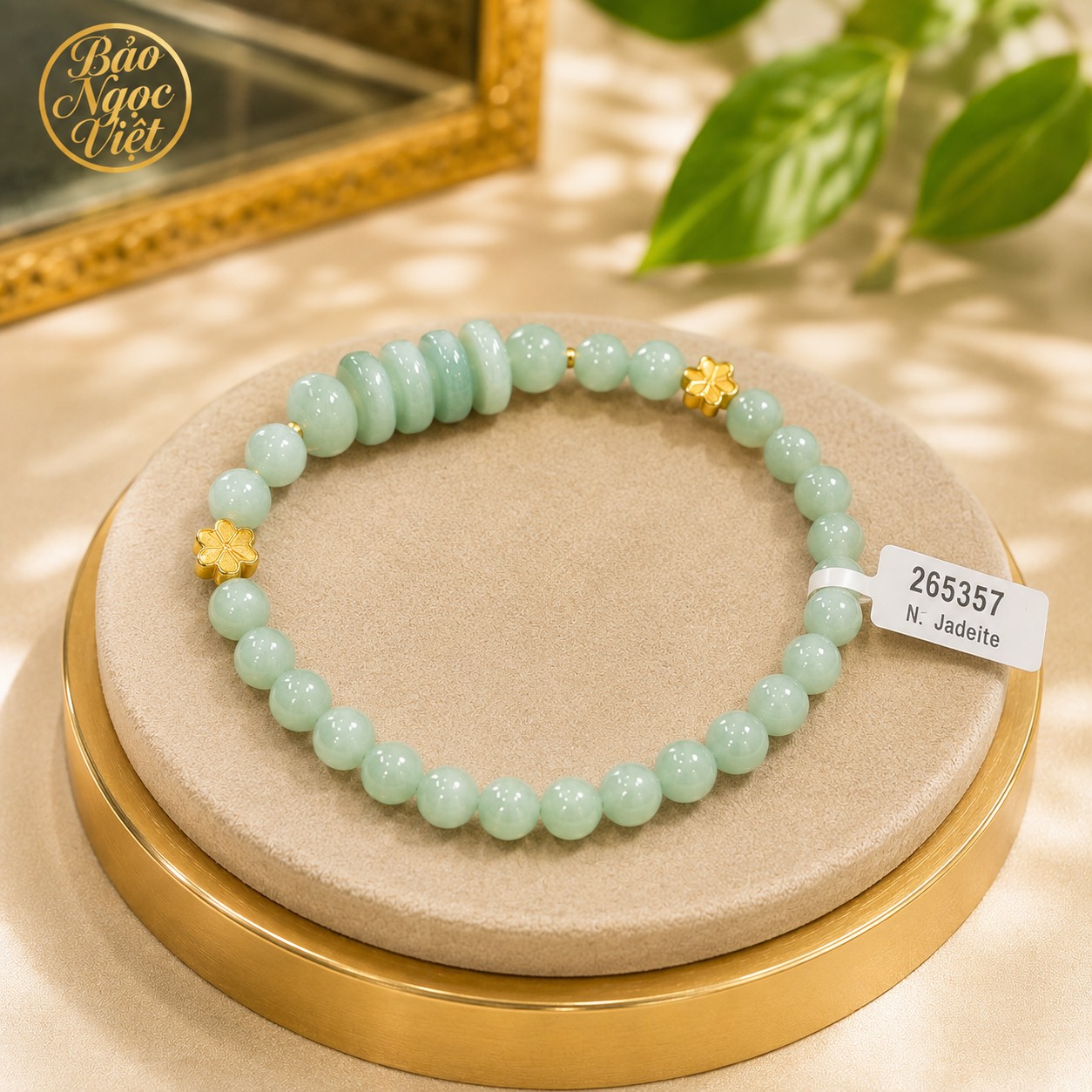 Vòng Tay Lam Ngọc Jadeite Type A mix Charm - Cỏ Bi