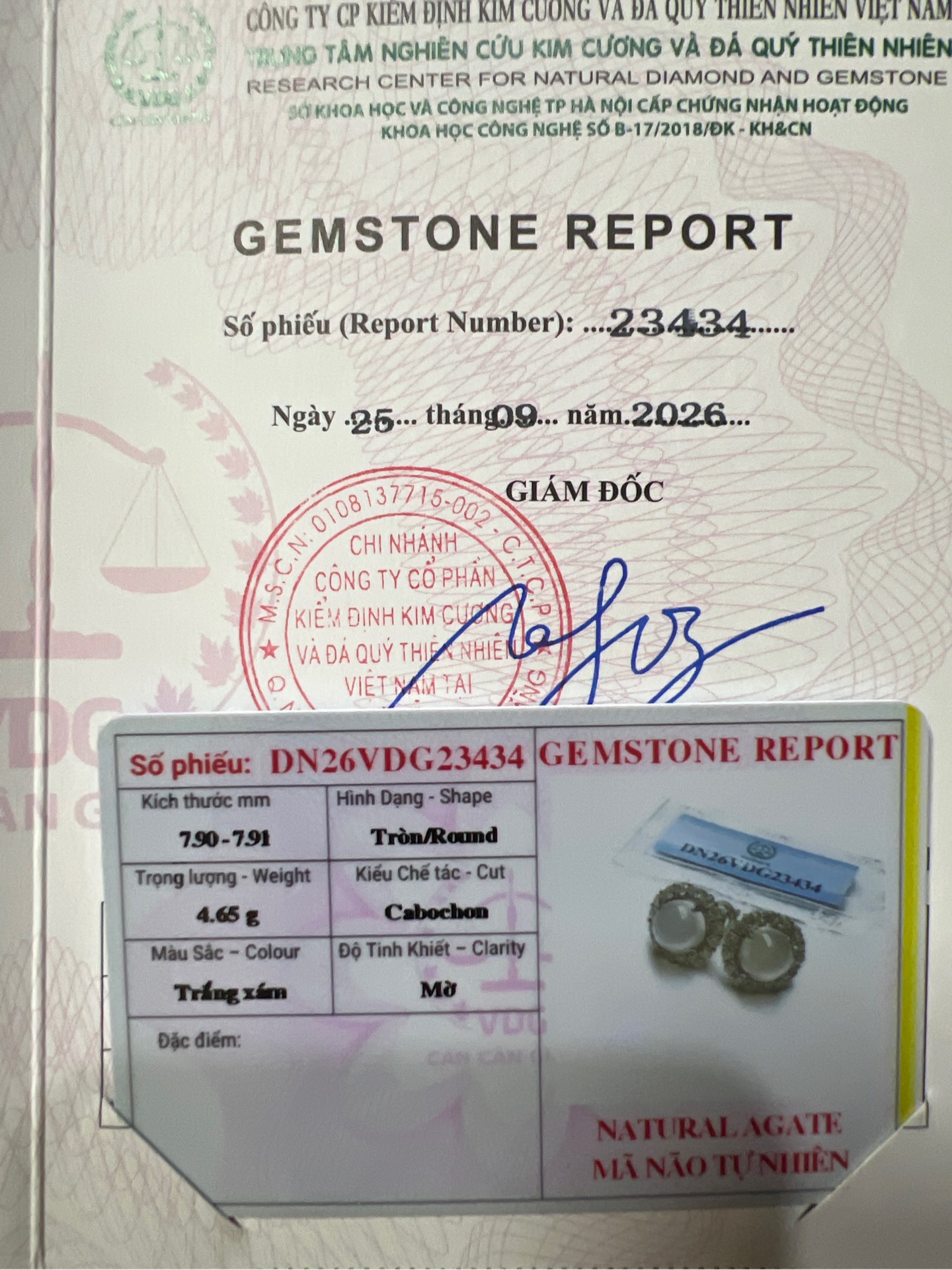 Bông tai Mã Não tự nhiên 7.9 li