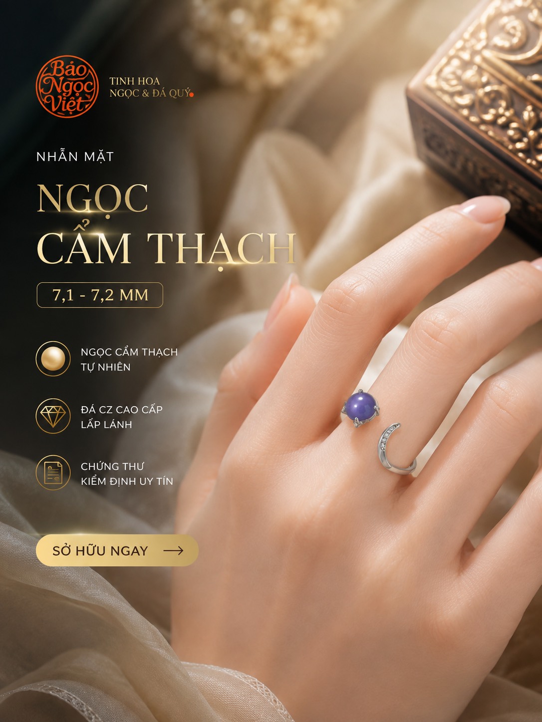 Nhẫn Mặt Ngọc Cẩm Thạch 7-7,2mm