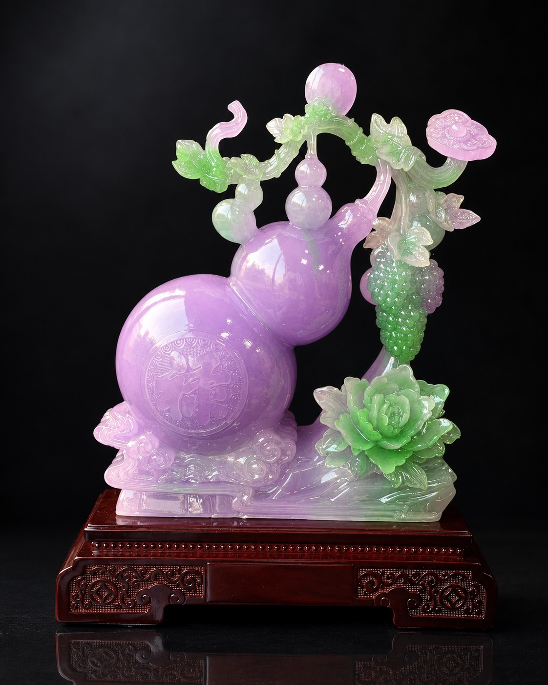 Decor Phong Thủy Phúc Lộc Song Toàn - Hồ Lô Tím, Gậy Như Ý, Nho Xanh