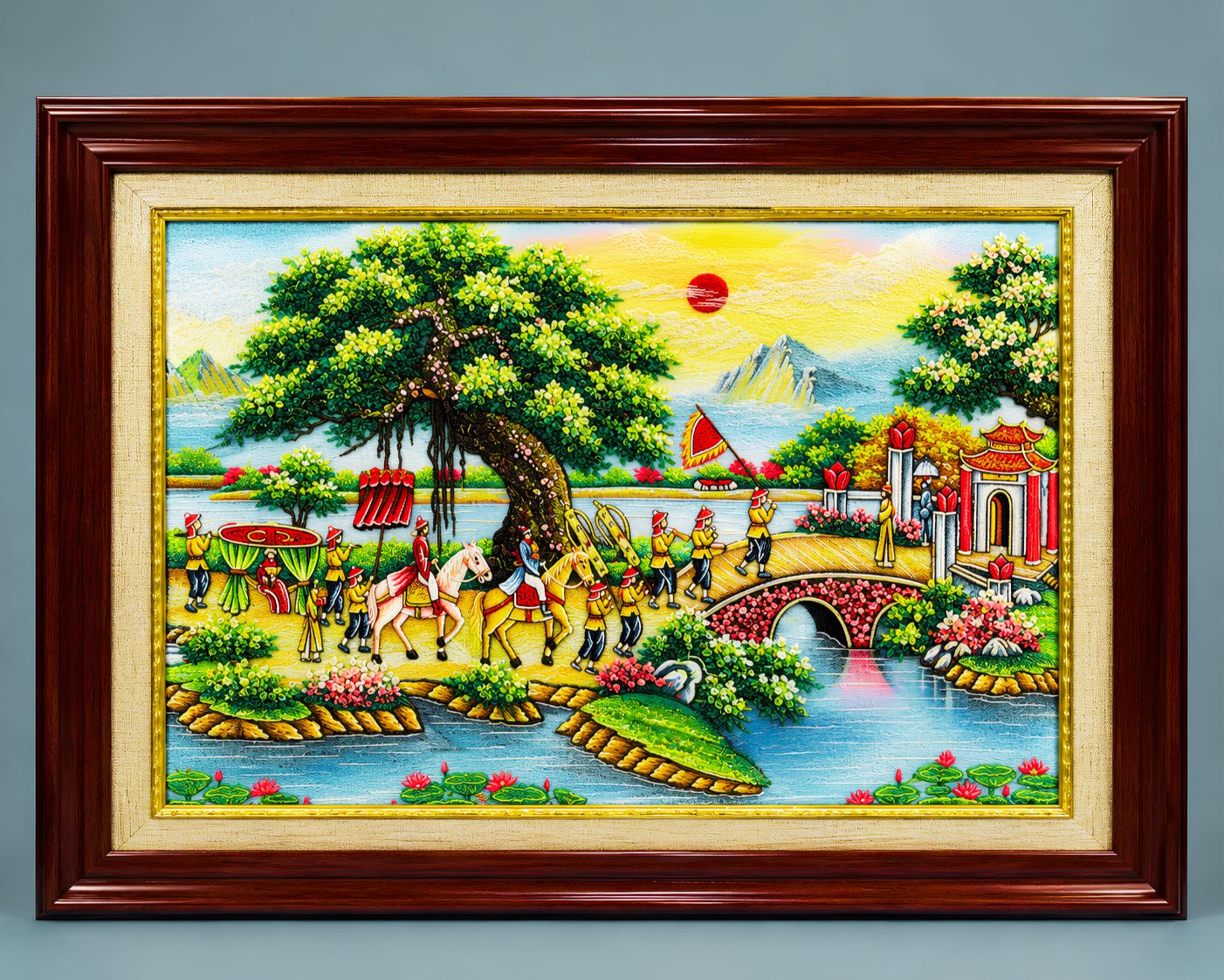 Tranh Đá Quý Vinh Quy Bái Tổ size Lớn 2m36x1m36