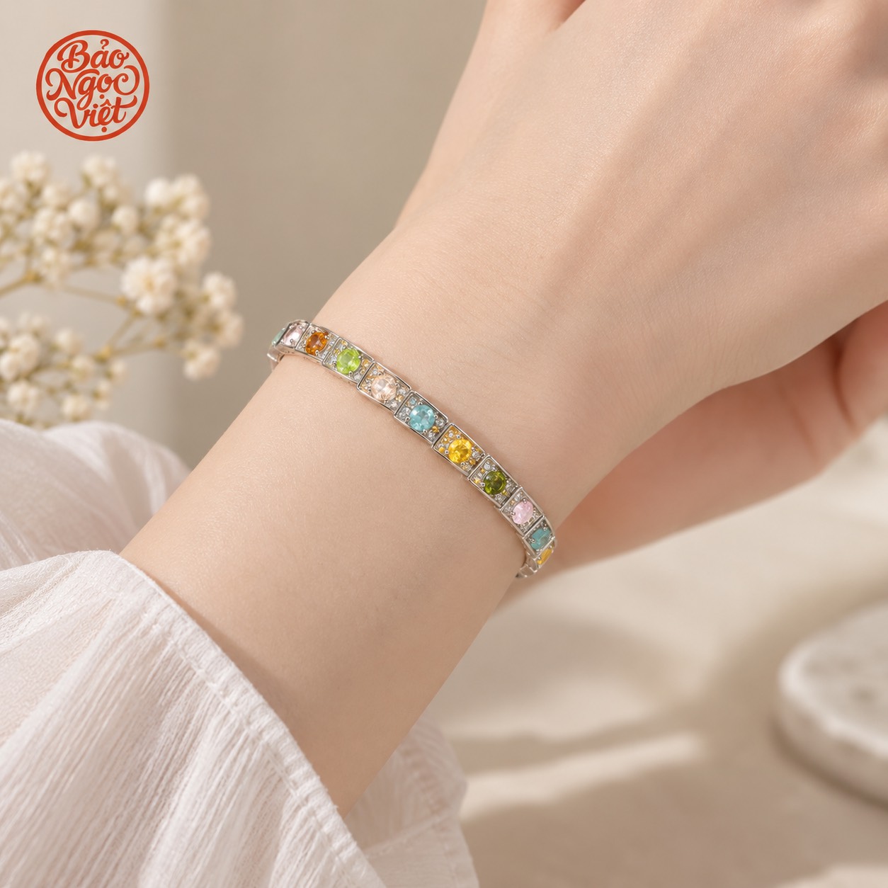 Vòng Tay Rắn Đính Đá Tourmaline Đa Sắc 2,6 - 2,98 li