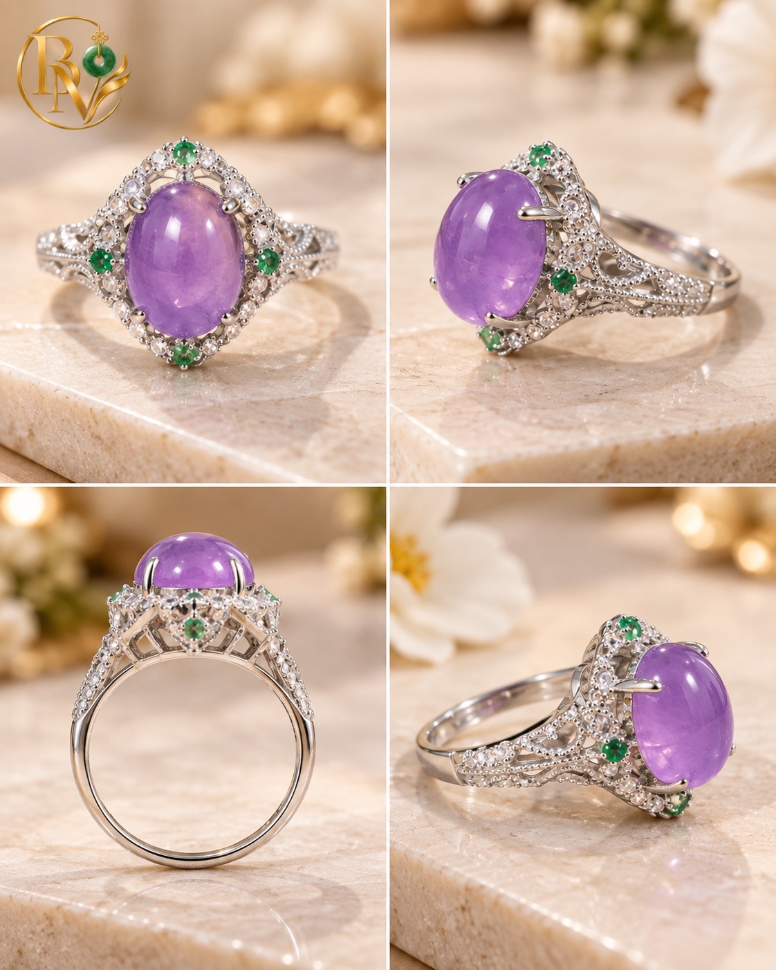 Nhẫn Oval Thạch Anh Tím Tự nhiên 11.8 x 10.2 li