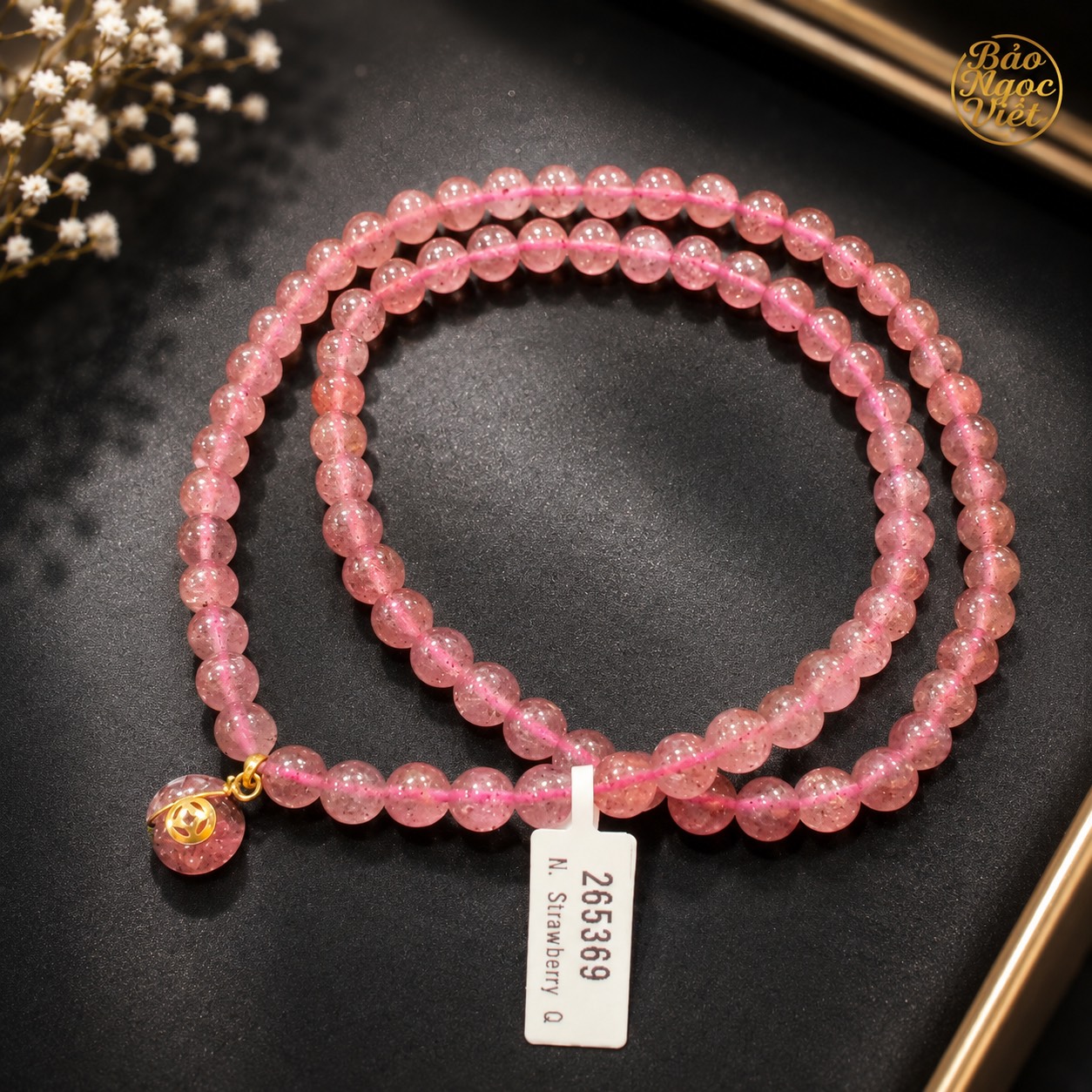 Chuỗi Vòng Tay Thạch Anh Dâu Tây mix Charm - Túi Tiền
