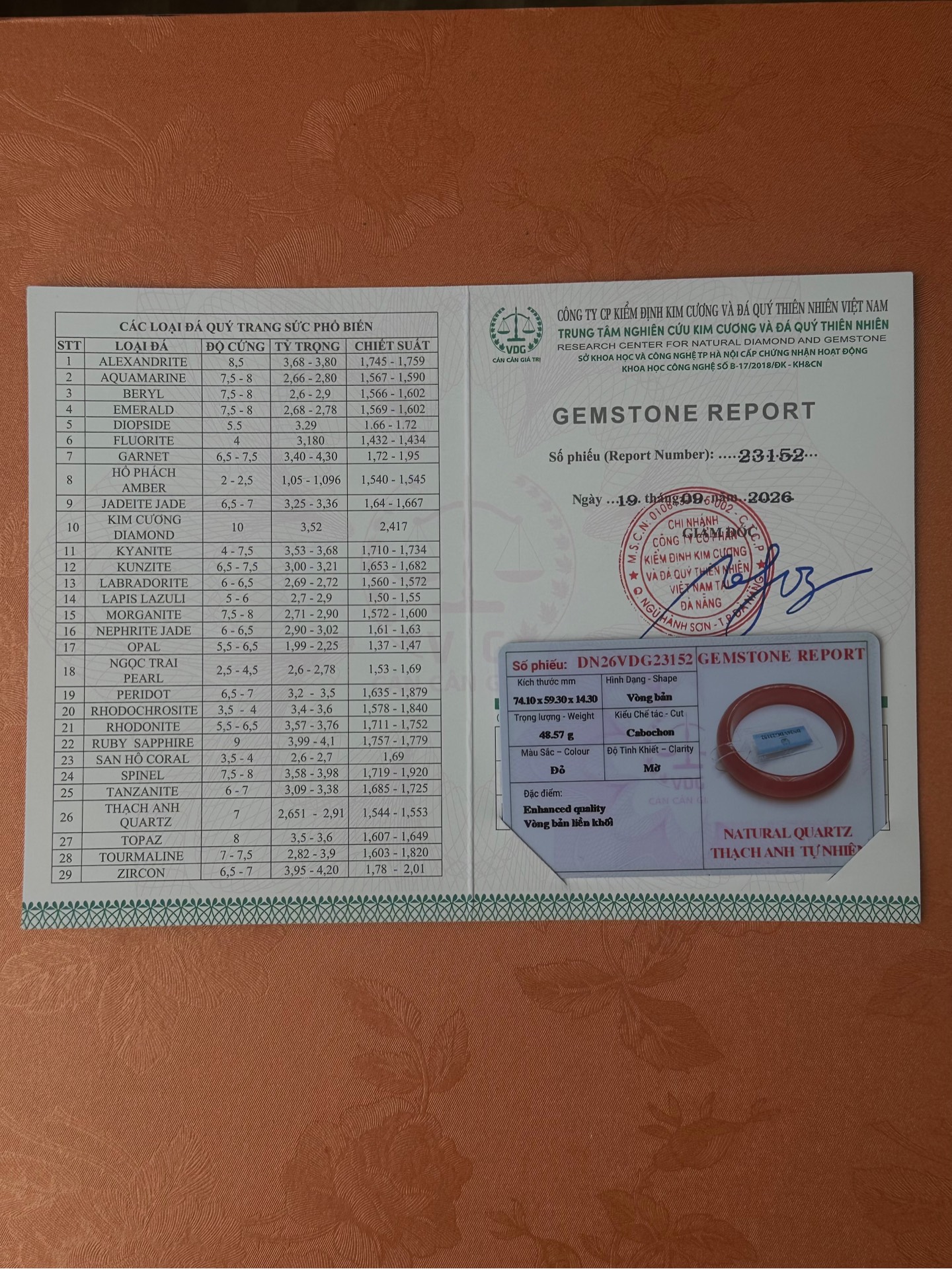 Vòng bản hẹ Thạch Anh tự nhiên Đỏ Phượng Hoàng ni 59 chột 14.3