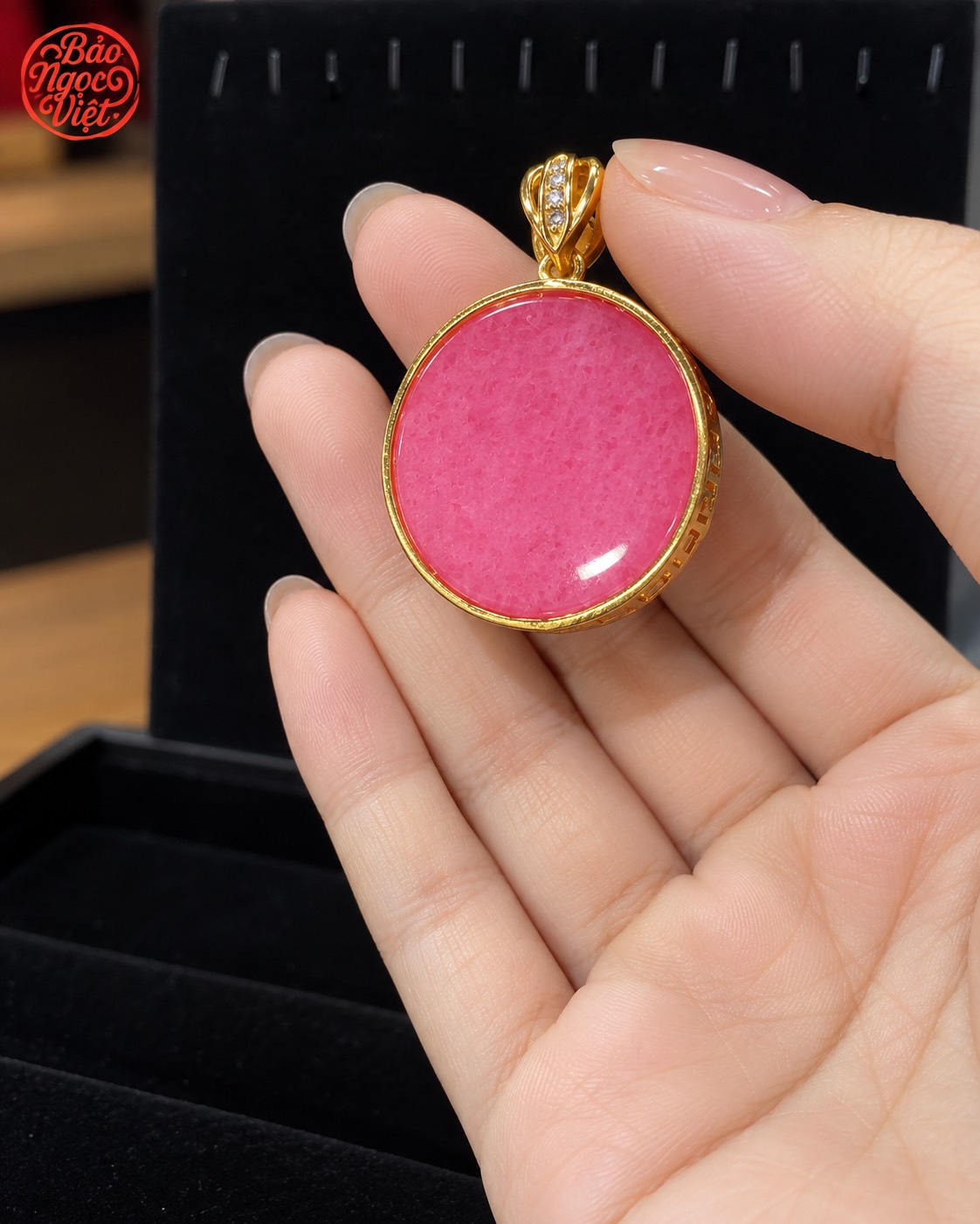 Mặt Dây Chuyền Thạch Anh Hồng bọc charm Tròn