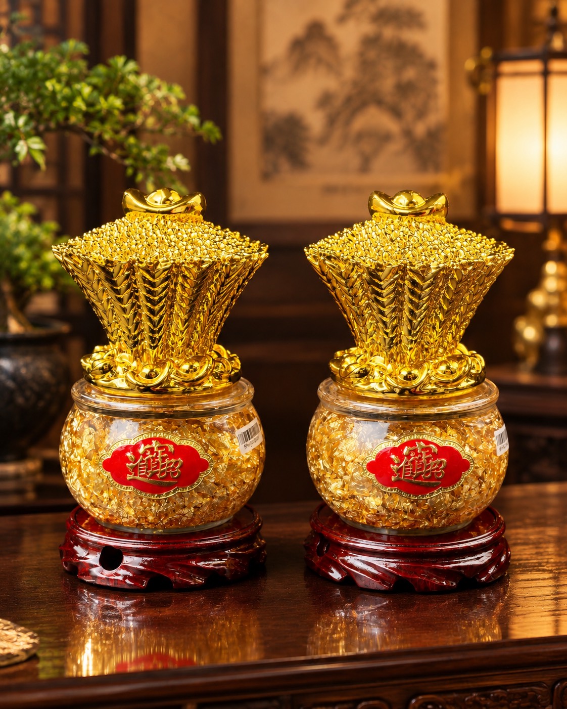 Đôi Hũ Vàng Tụ Bảo Bồn - Mùa màng Bội thu viền Vàng
