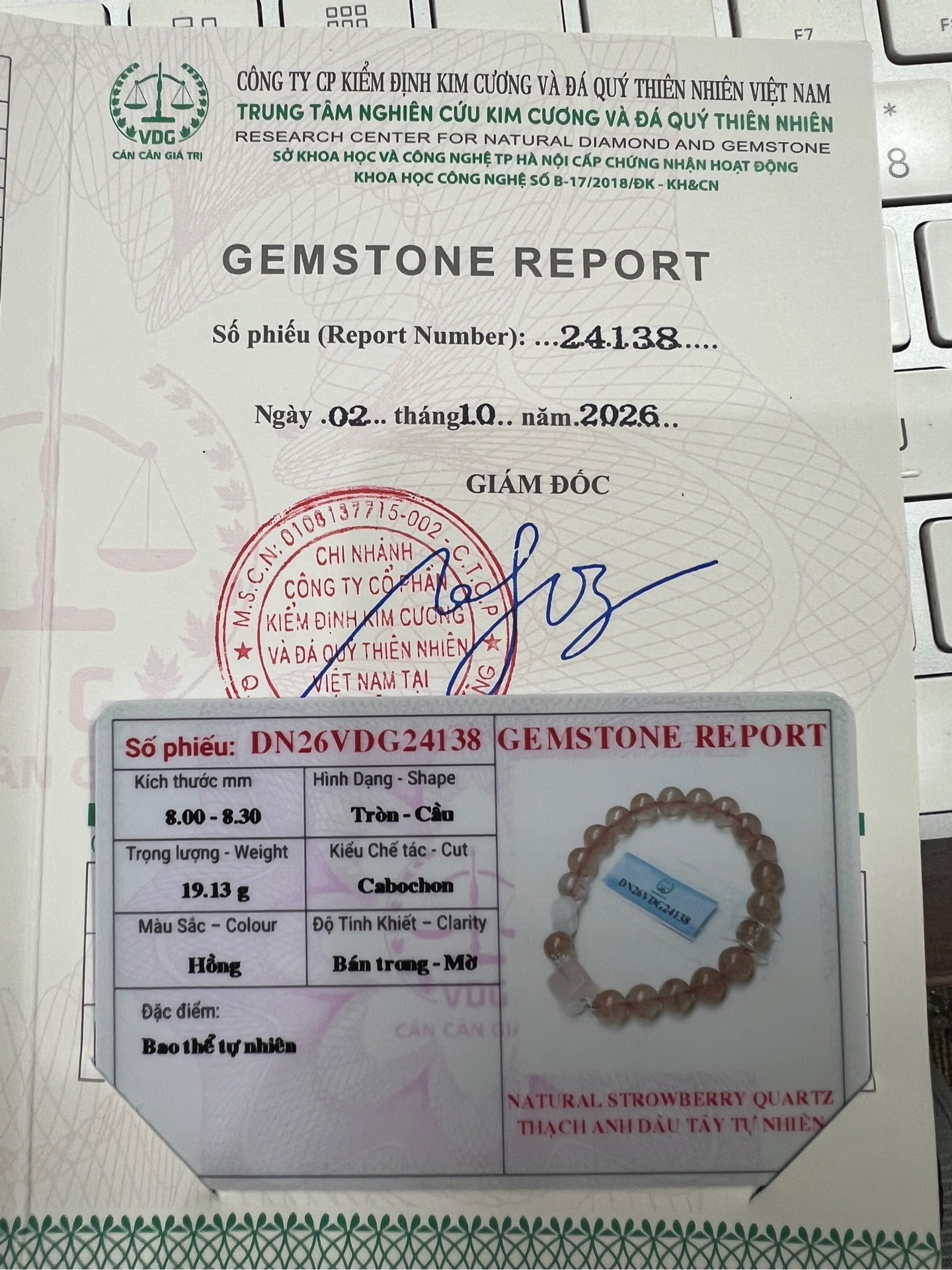 Vòng tay chuỗi hạt Thạch Anh Dây tây 8 li