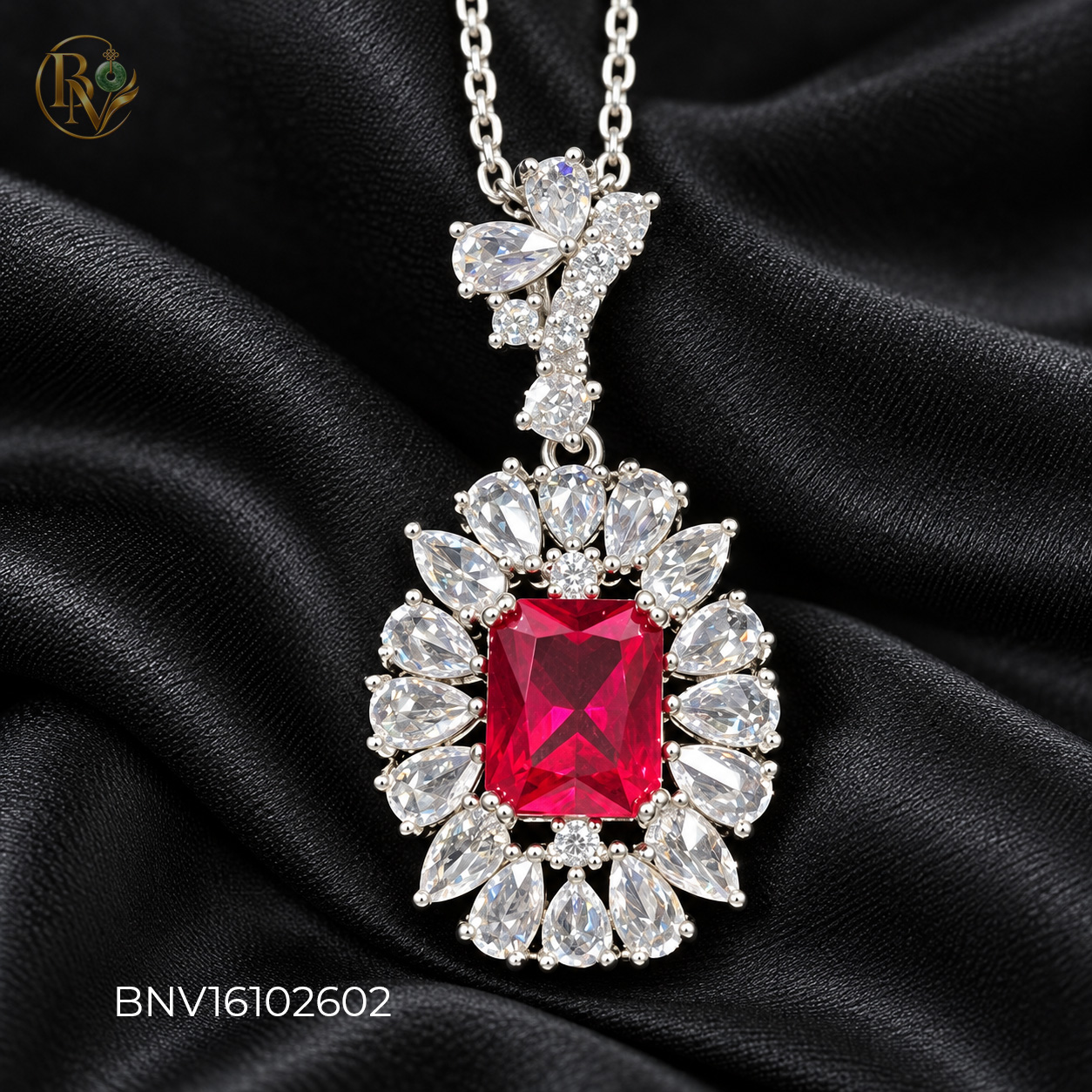 Dây chuyền Nữ Hoàng Ruby - Mặt chữ nhật rực rỡ, đính CZ trắng quý phái