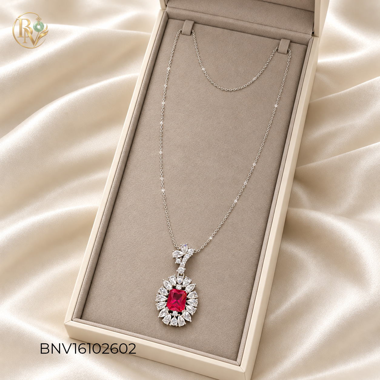 Dây chuyền Nữ Hoàng Ruby - Mặt chữ nhật rực rỡ, đính CZ trắng quý phái