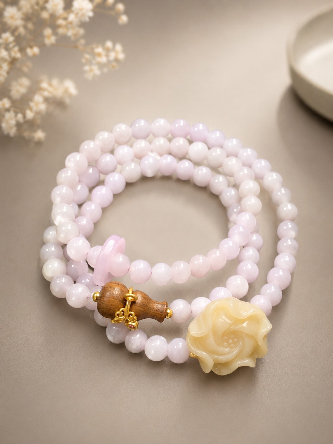 Chuỗi Vòng Tay Ngọc Cẩm Thạch Hồ Lô, Hoa Sen, Bánh Xe 5,5 li