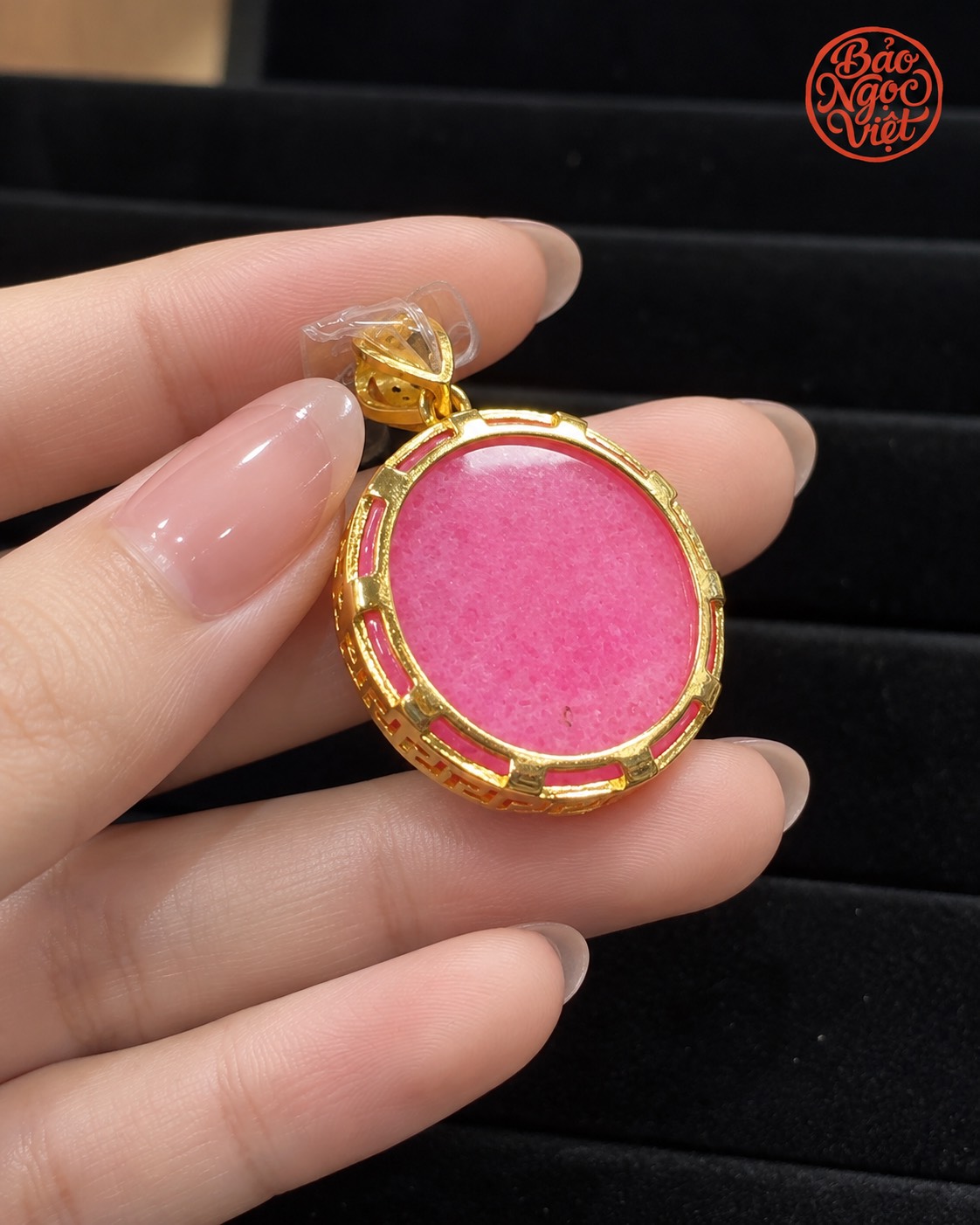Mặt Dây Chuyền Thạch Anh Hồng bọc charm Tròn