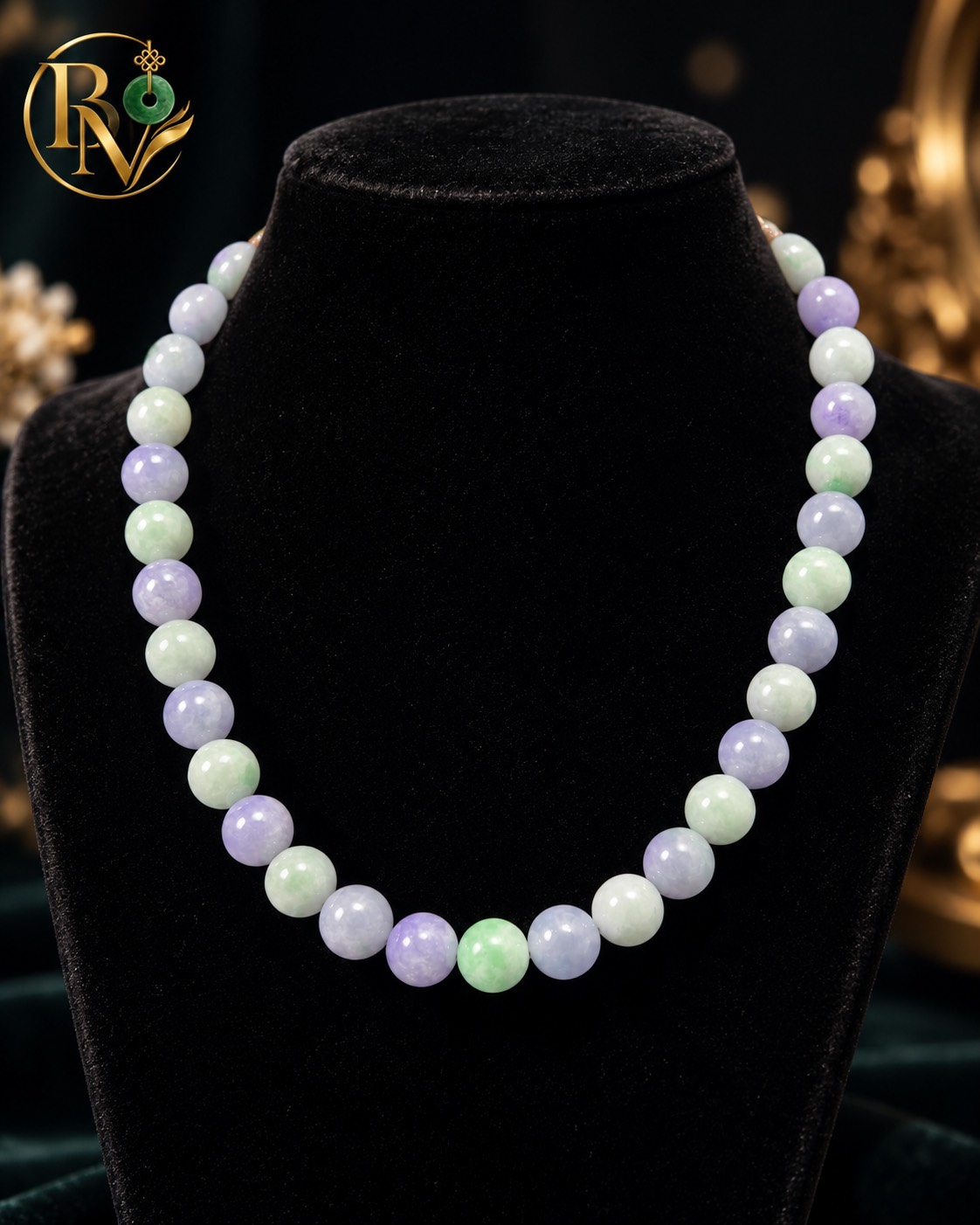 Vòng Cổ Ngọc Cẩm Thạch Đa Bảo Pastel 14.85 - 15 li
