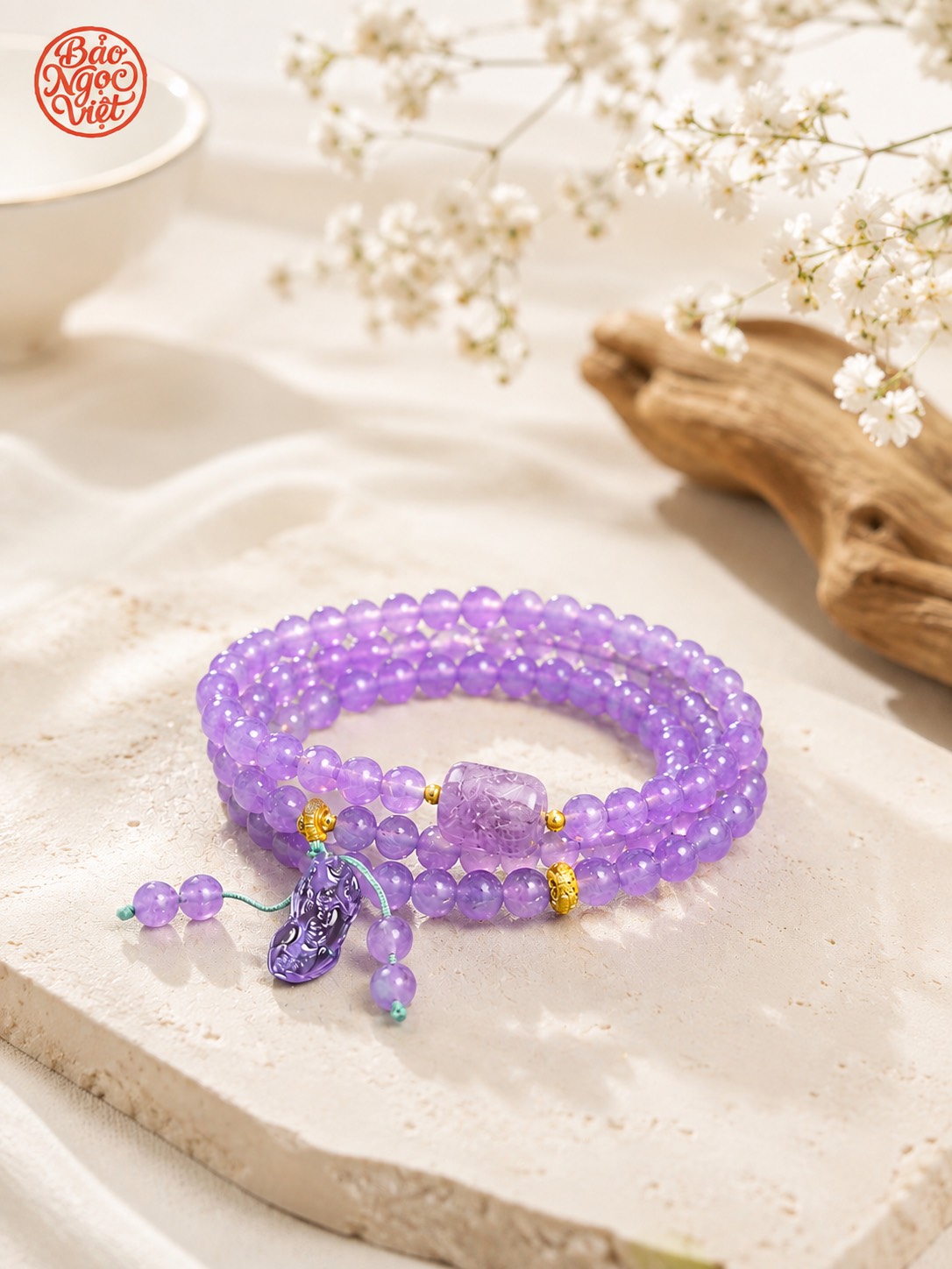 Chuỗi Vòng quấn tay Lu Thống Tỳ Hưu Thạch Anh Tím