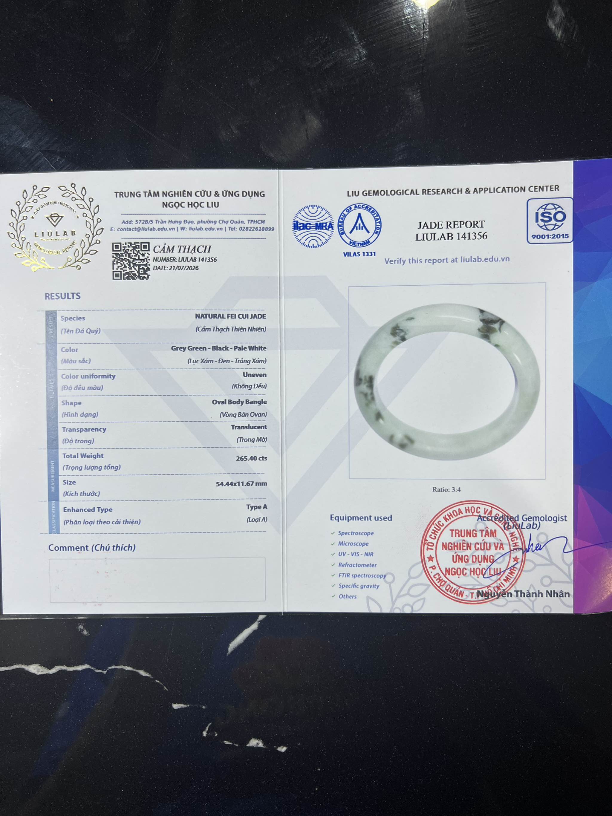 Vòng Ngọc Phỉ Thuý Nếp mịn Hoa Bay bản Hẹ ni 54.4 chột 11.6