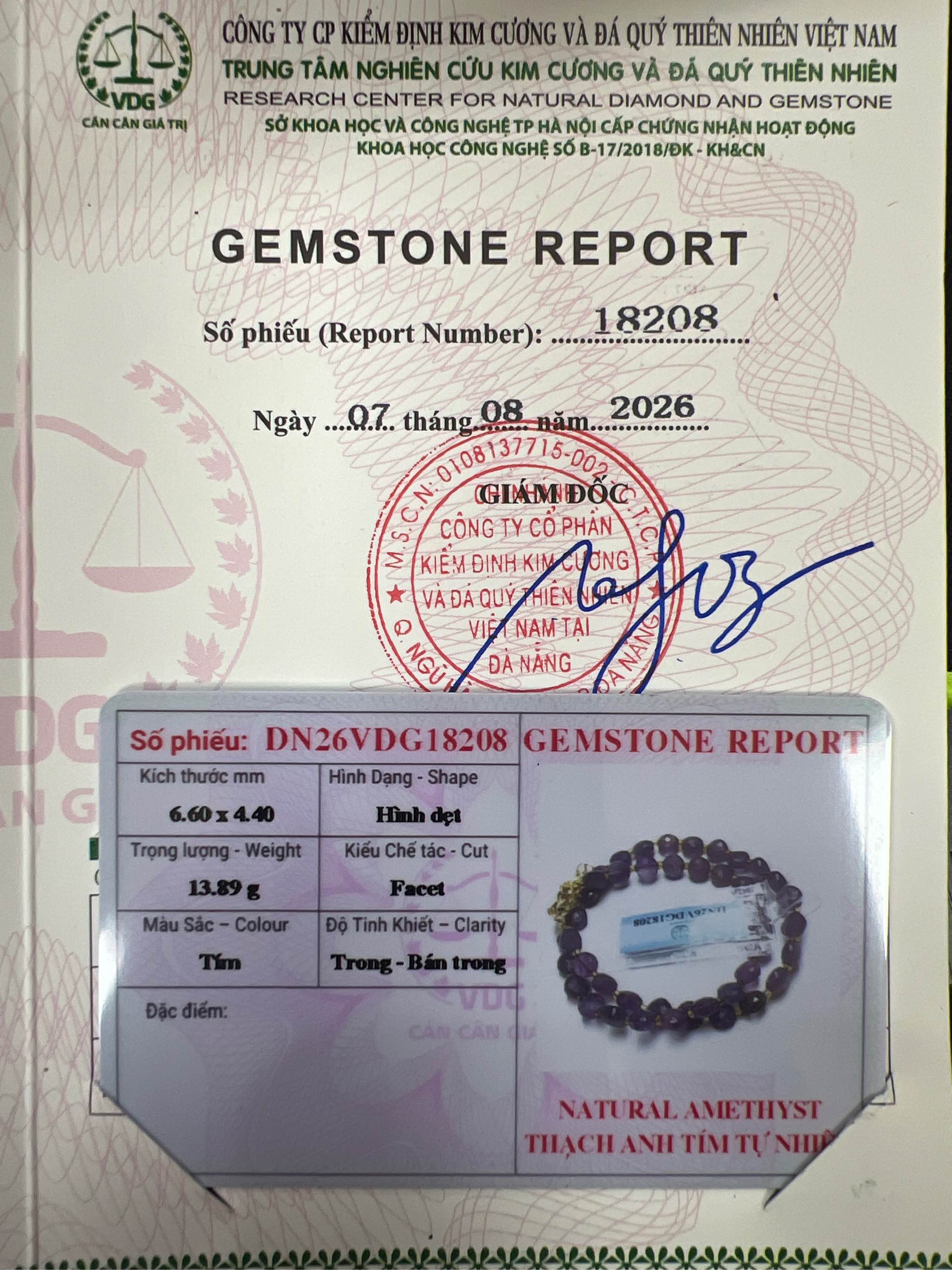 Chuỗi vòng tay Thạch Anh Tím 6.6x4.4 mm