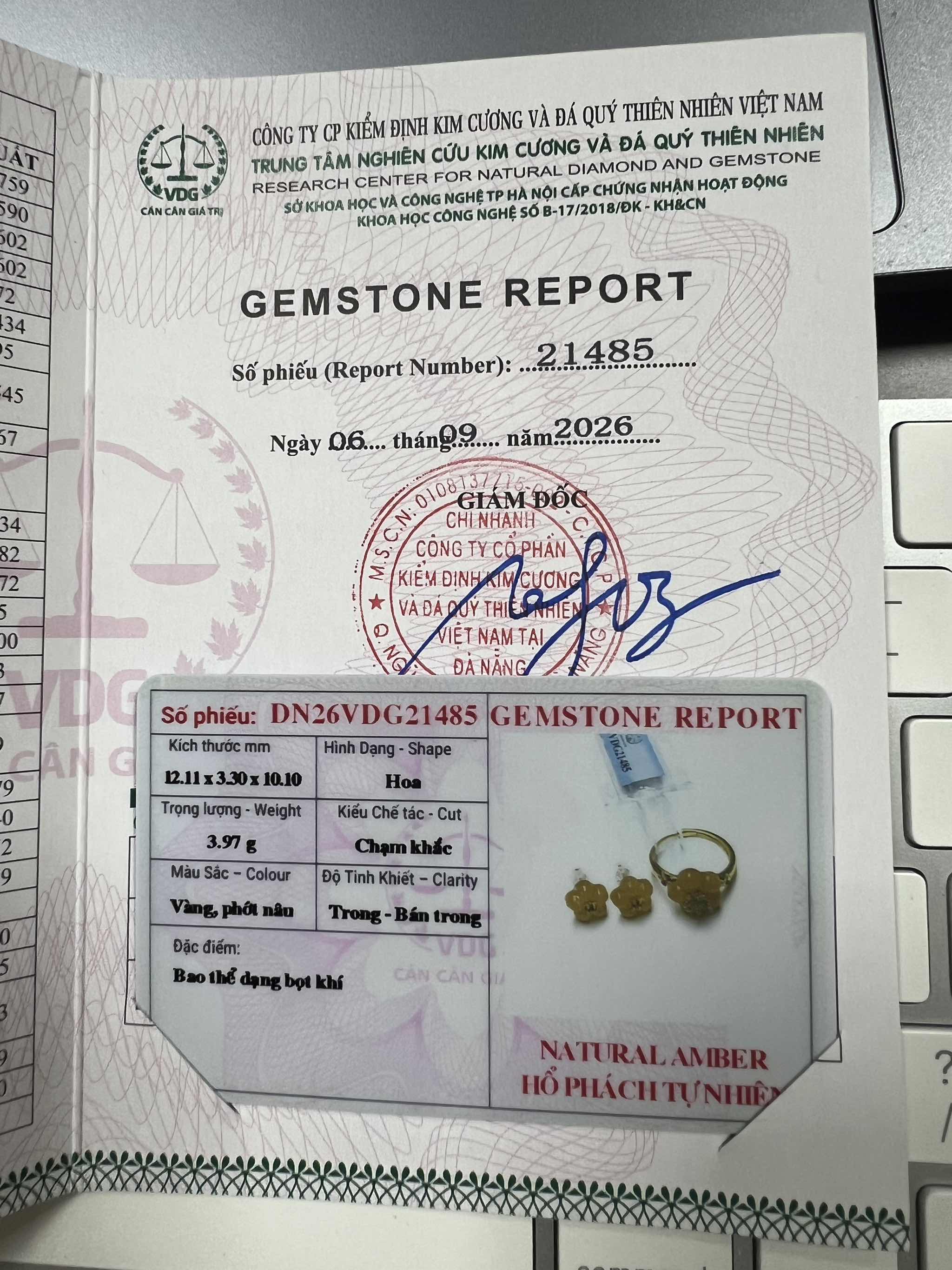 Set Trang sức Hoa mai Nhẫn, Bông tai Hổ phách tự nhiên