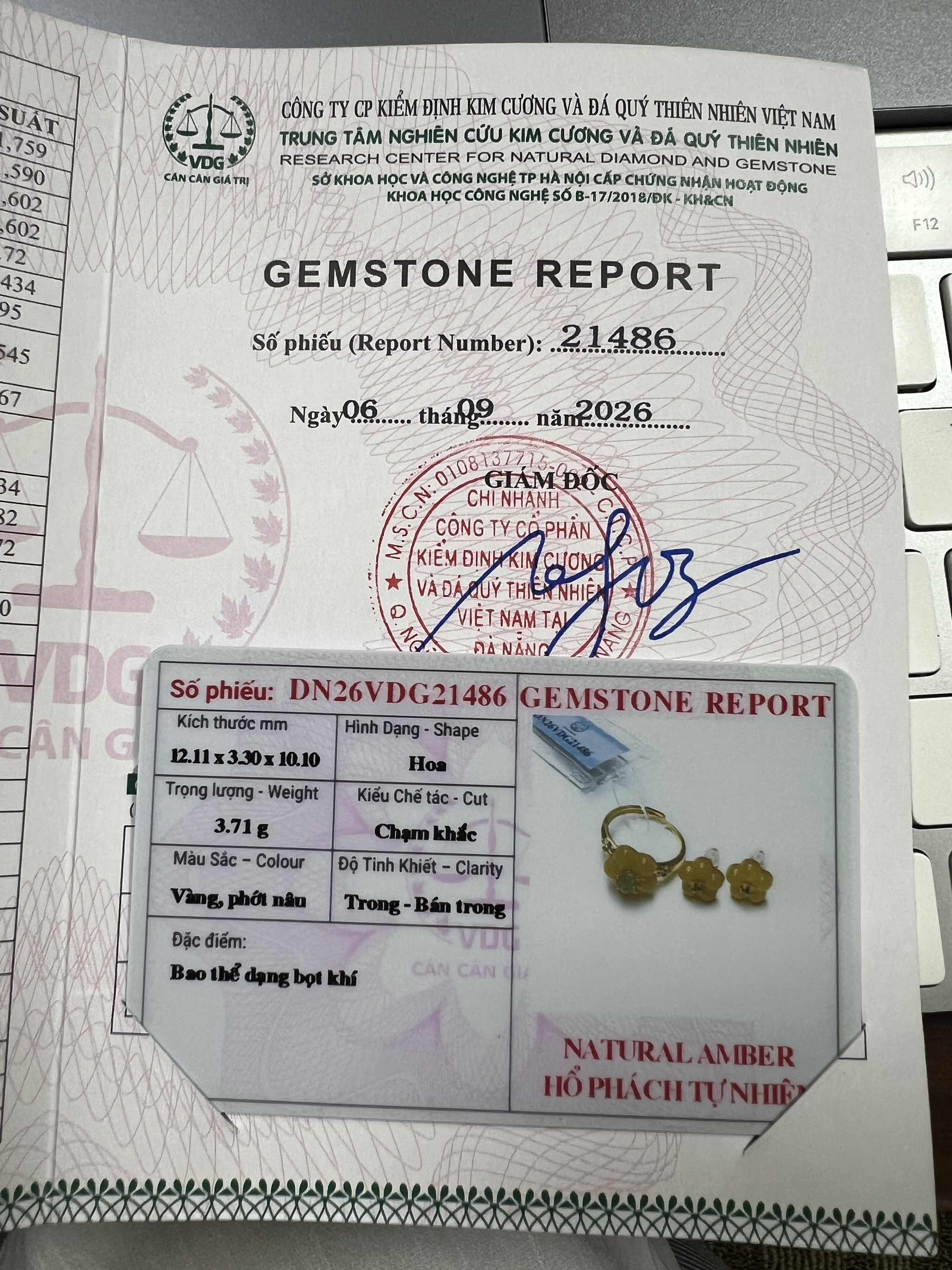 Set Trang sức Hoa mai Nhẫn, Bông tai Hổ phách tự nhiên