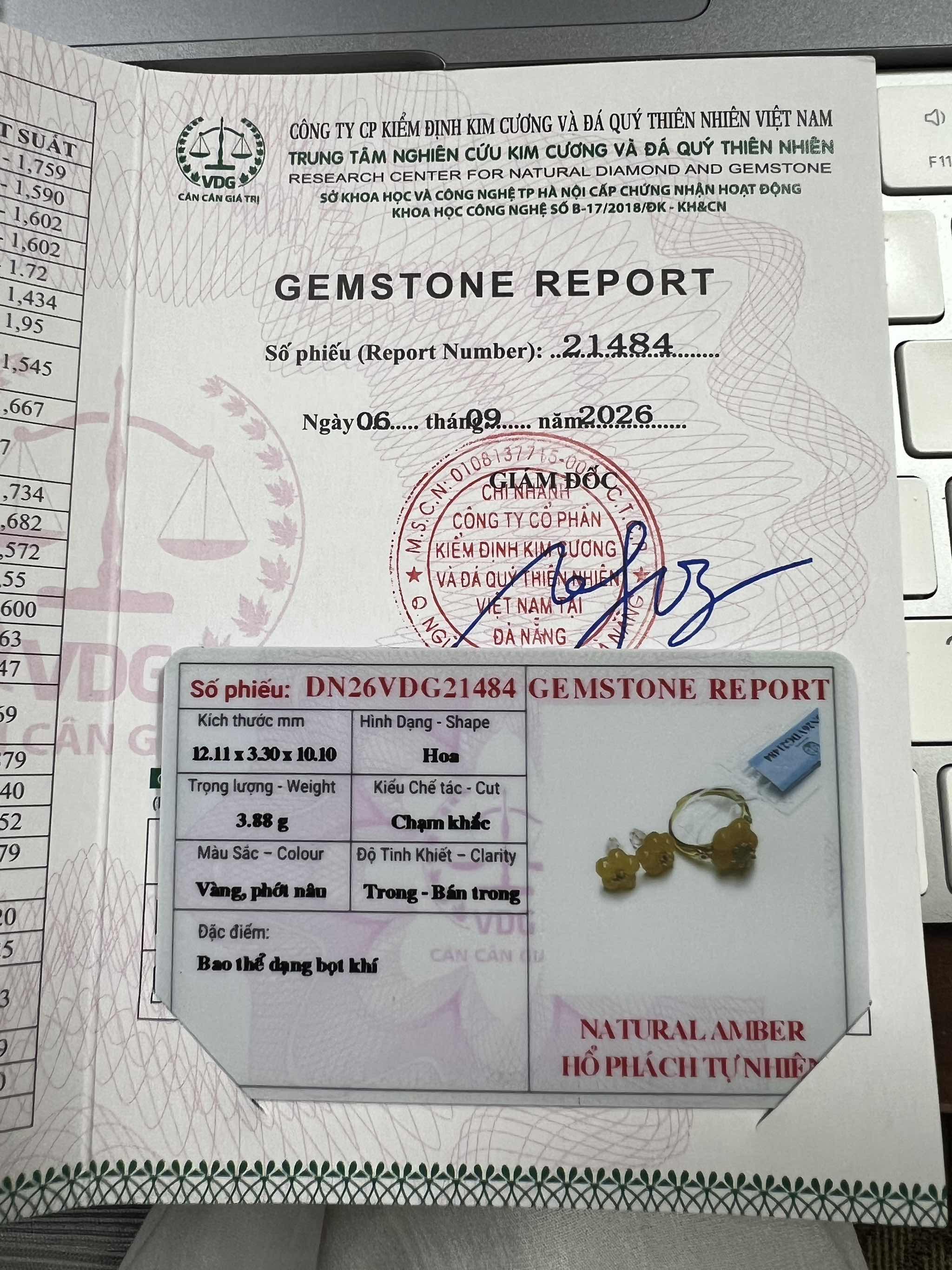 Set Trang sức Hoa mai Nhẫn, Bông tai Hổ phách tự nhiên