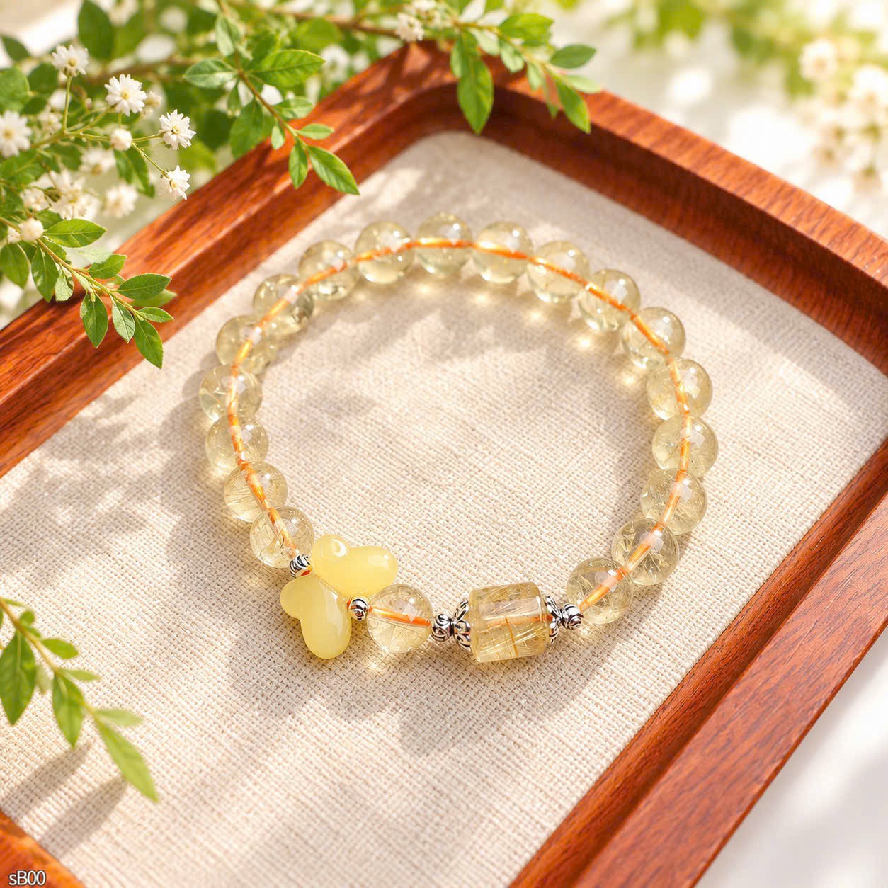 Vòng tay chuỗi Thạch anh Tóc vàng mix Lu thống 7.4-7.7 li