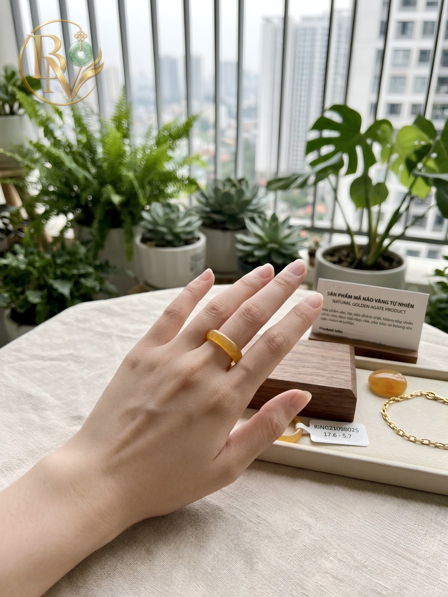 Nhẫn bản hẹ Mã Não tự nhiên Ni nhiều size