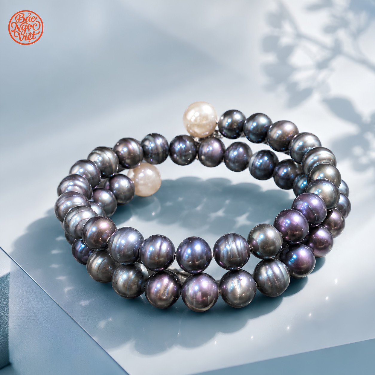 Vòng Tay Lò Xo Ngọc Trai Tự Nhiên Tím Ánh Hồng 6.6 x 8.3 mm