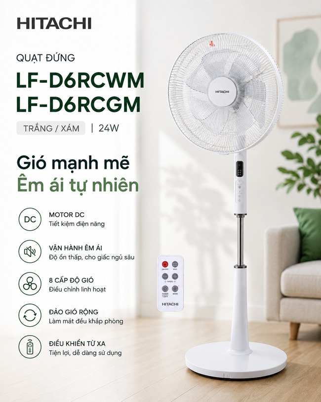  Quạt Đứng Hitachi LF-D6RCGM: Siêu Êm, Cực Kỳ Đáng Tiền!