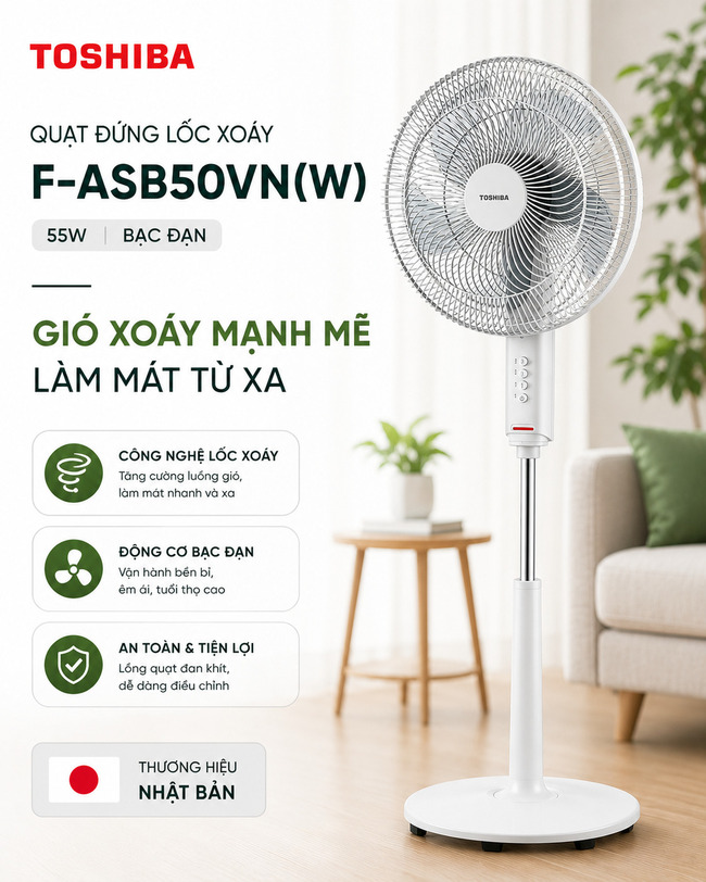 Quạt đứng Toshiba: chạy êm, dáng 'ngon', công suất lớn (F-LSA10(W)VN)