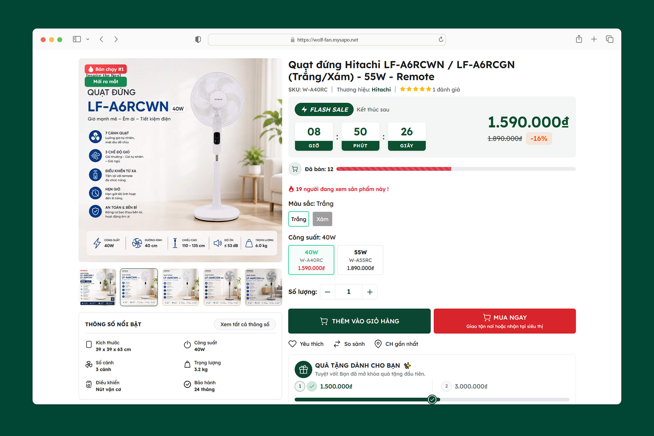 Video sản phẩm, Hiển thị giá nổi bật, đếm ngược với sản phẩm Flash sale