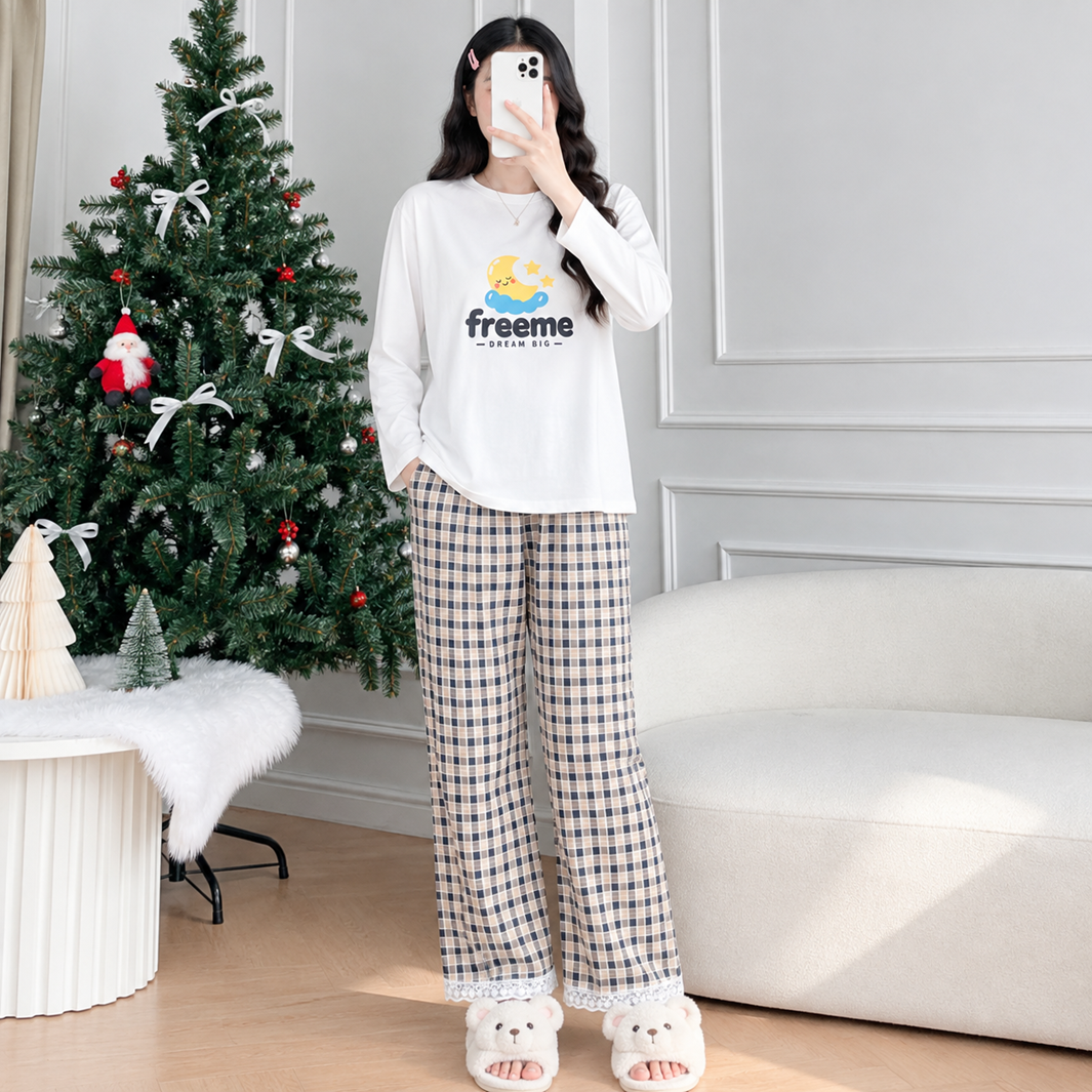Bộ thả rông dài tay - Chính hãng FreeMe - có sẵn đệm ngực - không cần mặc áo lót - cotton co giãn 4 chiều.