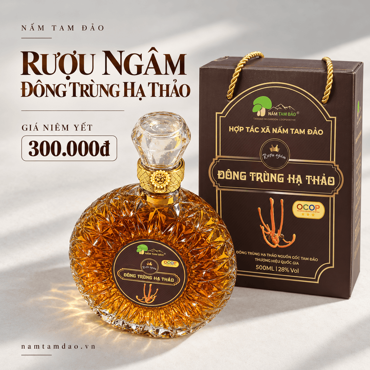 RƯỢU NGÂM ĐÔNG TRÙNG HẠ THẢO TAM ĐẢO – CHAI 500ML