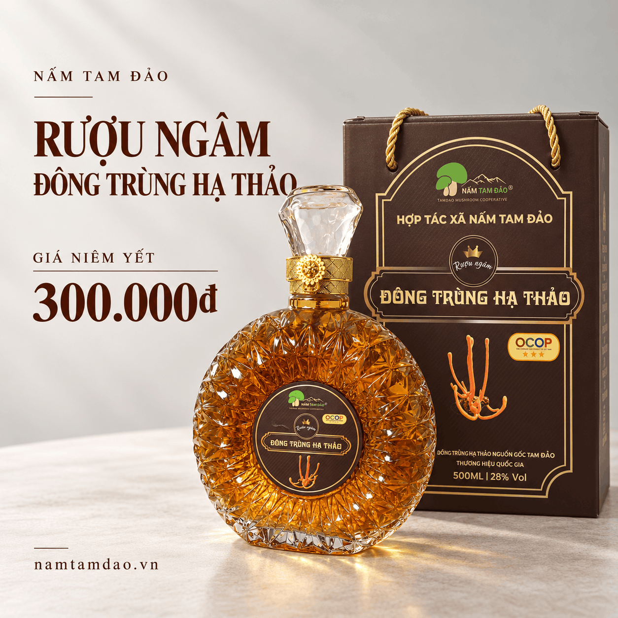 RƯỢU NGÂM ĐÔNG TRÙNG HẠ THẢO TAM ĐẢO – CHAI 500ML