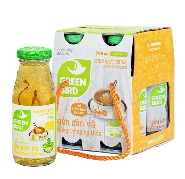 Nước Yến Sào & Đông Trùng Hạ Thảo GREEN BIRD- Lốc 4 x 185ml