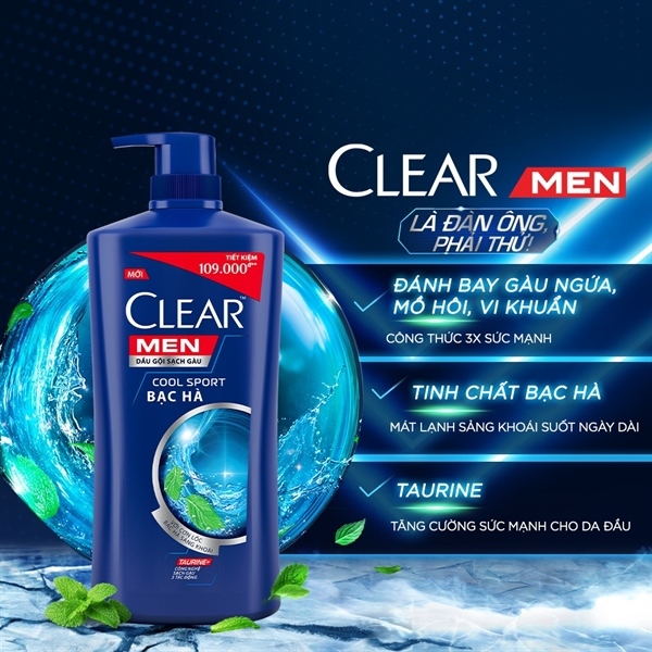 Dầu Gội Clear Men Cool Sport Bạc Hà Sạch Gàu 630g