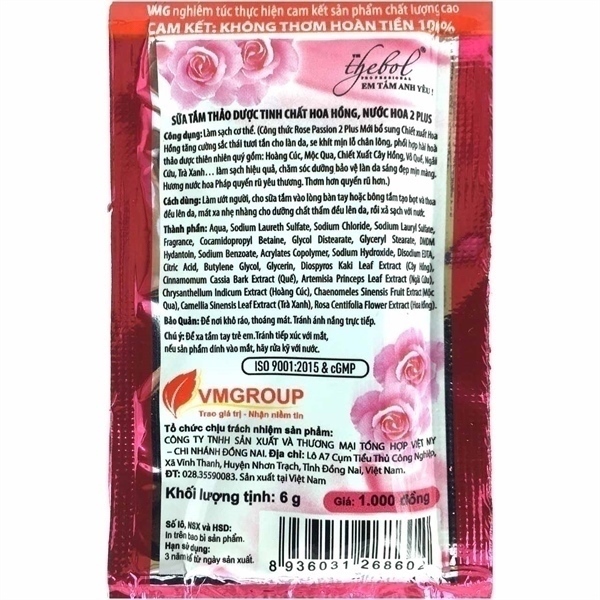 DÂY SỮA TẮM THEBOL THẢO DƯỢC HƯƠNG HOA HỒNG 2 PLUS 6G