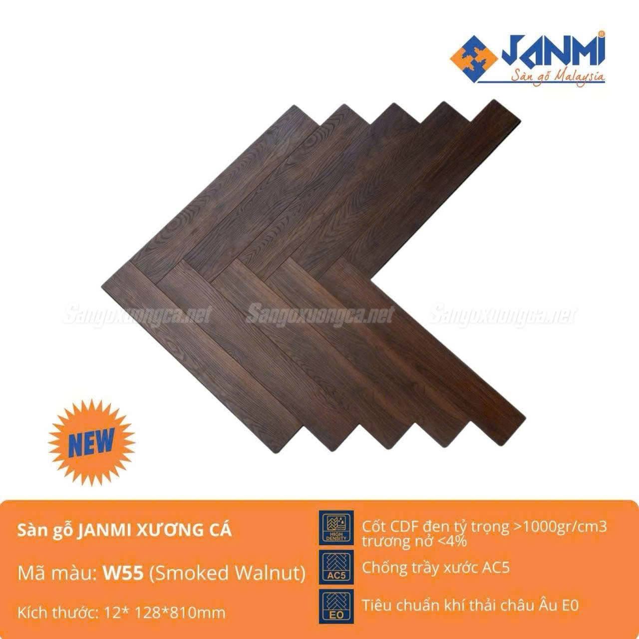 Sàn gỗ Xương cá Janmi W55 - Nhập khẩu Malaysia