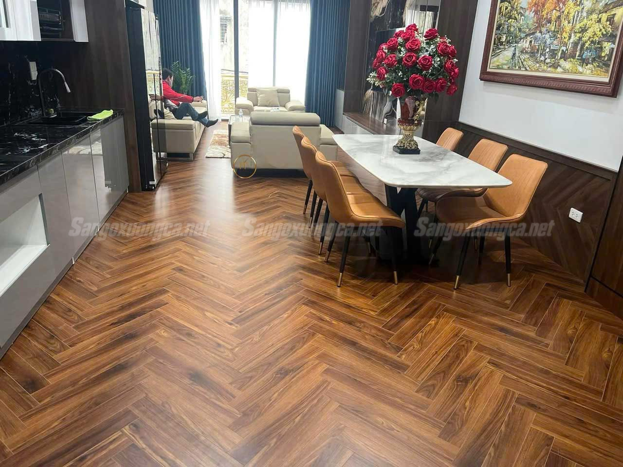 Sàn gỗ Xương cá Cốt xanh Kampong XC68