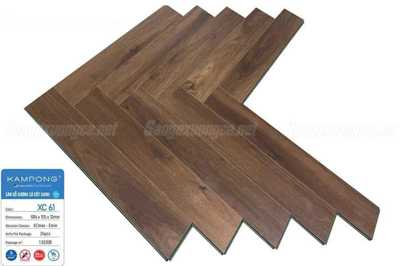 Sàn gỗ Xương cá Cốt xanh Kampong XC61