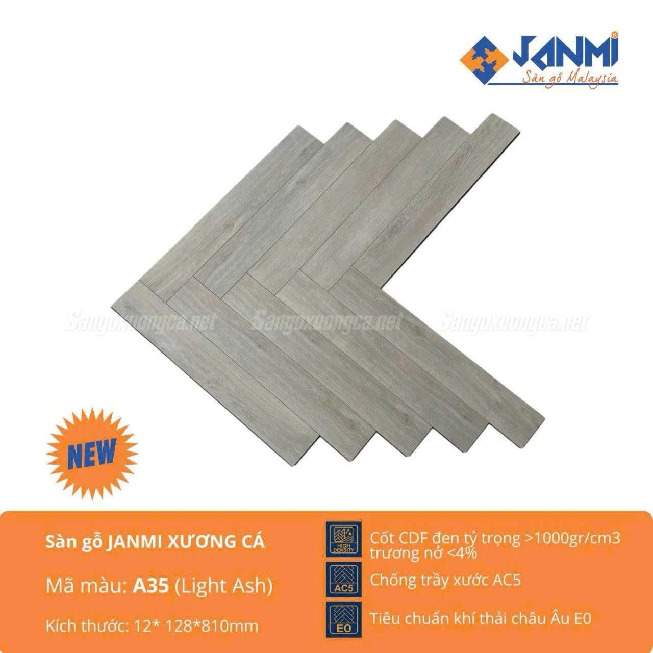 Sàn gỗ Xương cá Janmi A35 - Nhập khẩu Malaysia