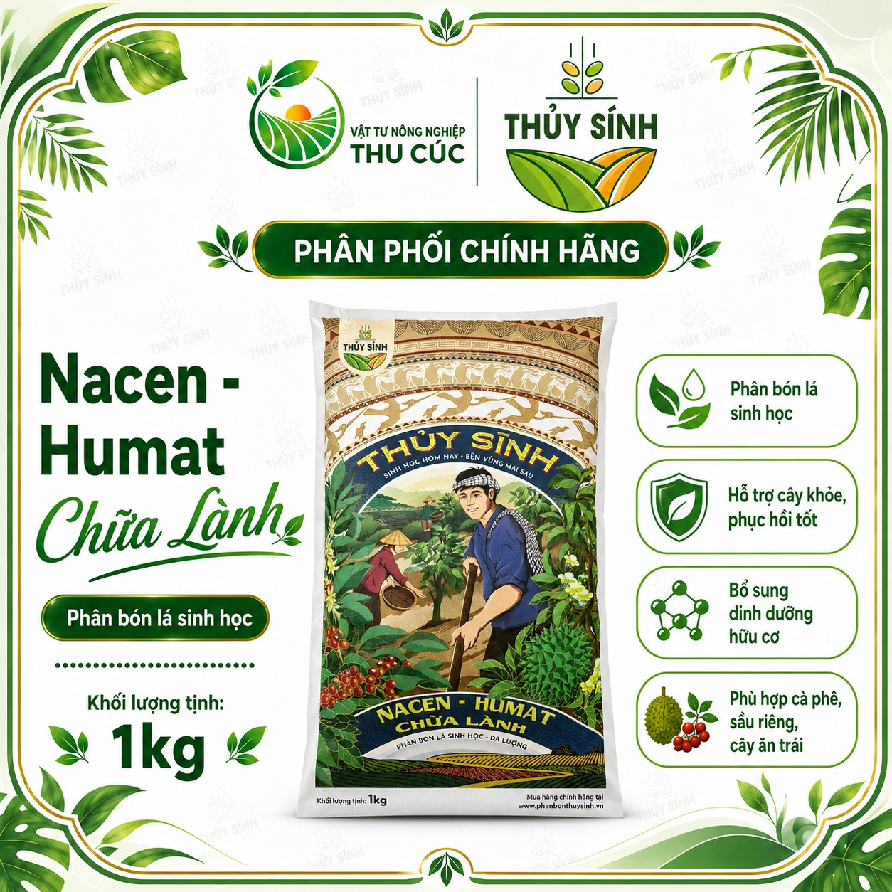 NACEN – HUMAT THỦY SÍNH 1KG – HUMIC CẢI TẠO ĐẤT, HẠ PHÈN, KÍCH RỄ