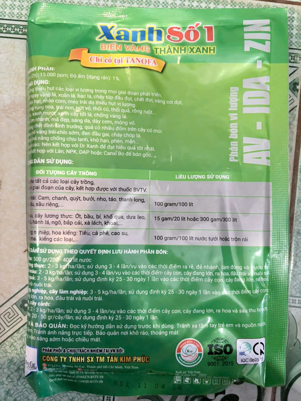 XANH SỐ 1 TANOFA 300G – BỔ SUNG KẼM, XANH LÁ, HẠN CHẾ RỤNG HOA TRÁI NON