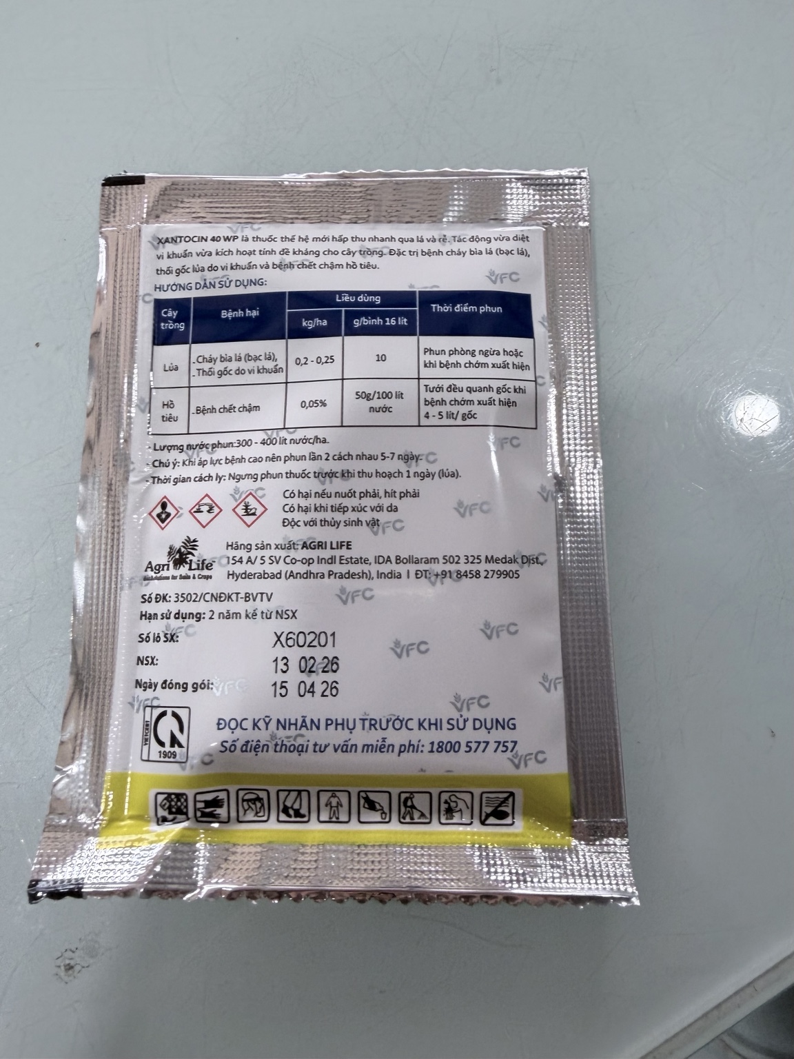 THUỐC TRỪ VI KHUẨN XANTOCIN 40WP VFC